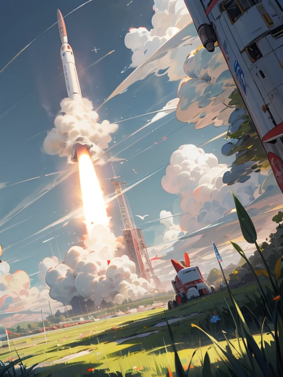 Nasa, rocket, rocket launching, giga rocket, meadow, daytime, no one, wide angle
