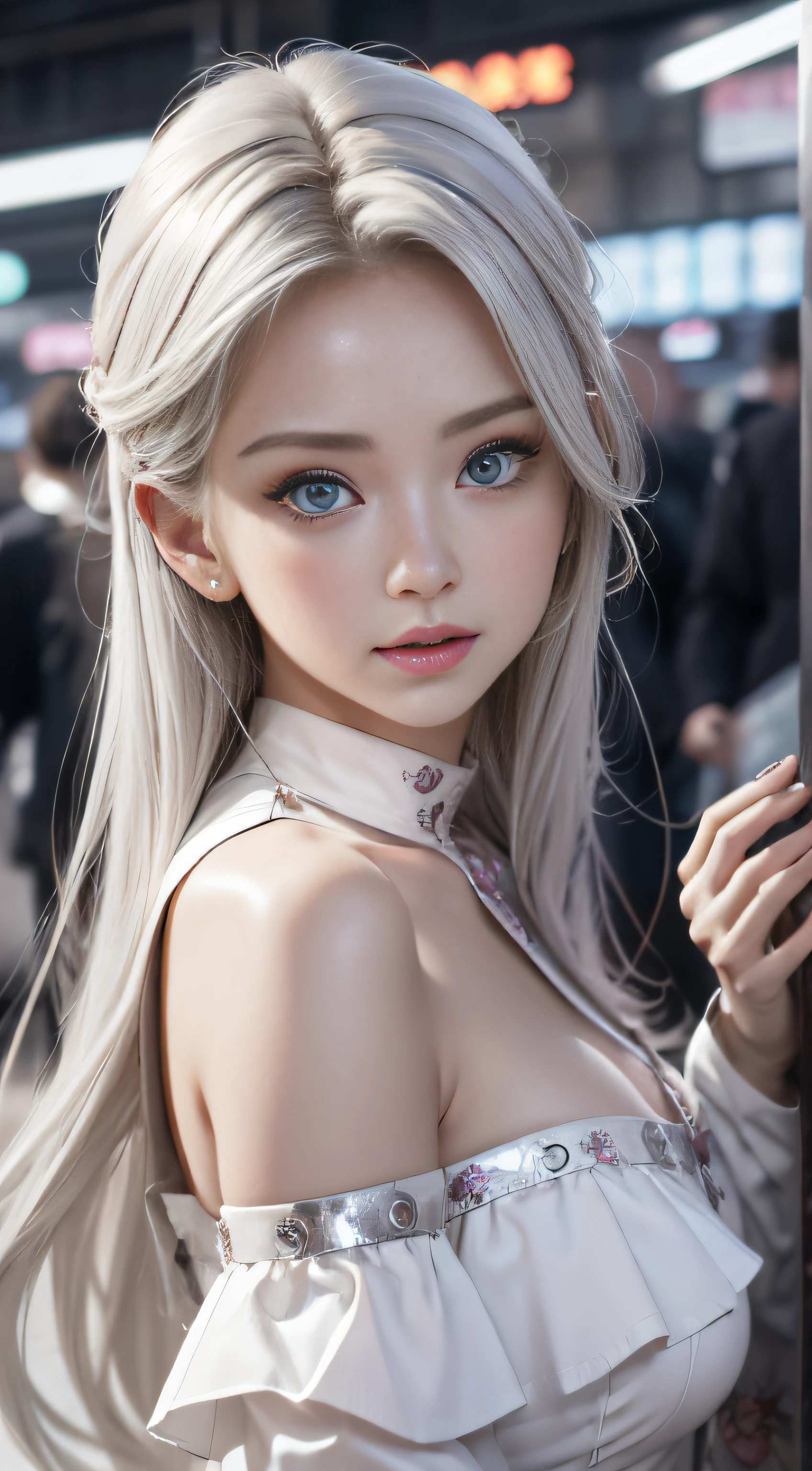 double whirlwind pattern design garment,Iris heterochromatic pupil,silver-haired girl,Wallpaper HD of,off shoulders、
