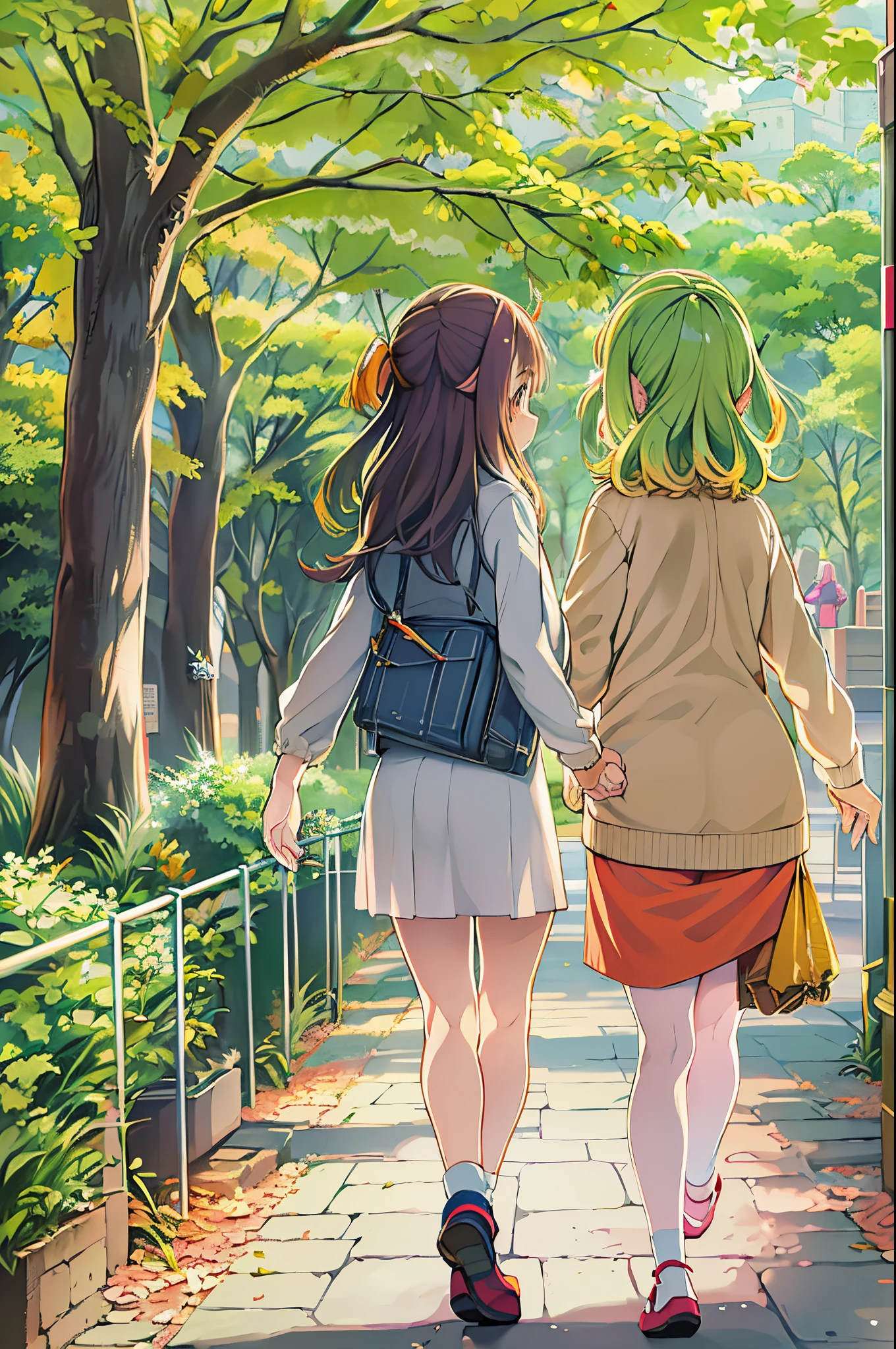 Anime image of two girls walking hand in hand in the park, kyoto animation key visual, kyoto animation anime key visual, kyoto animation still, Shirabii, official anime artwork, in style of kyoto animation, visual novel key visual, Kyoto Animation, Official art, anime key art, official anime still, anime key visual concept art of, slice of life anime