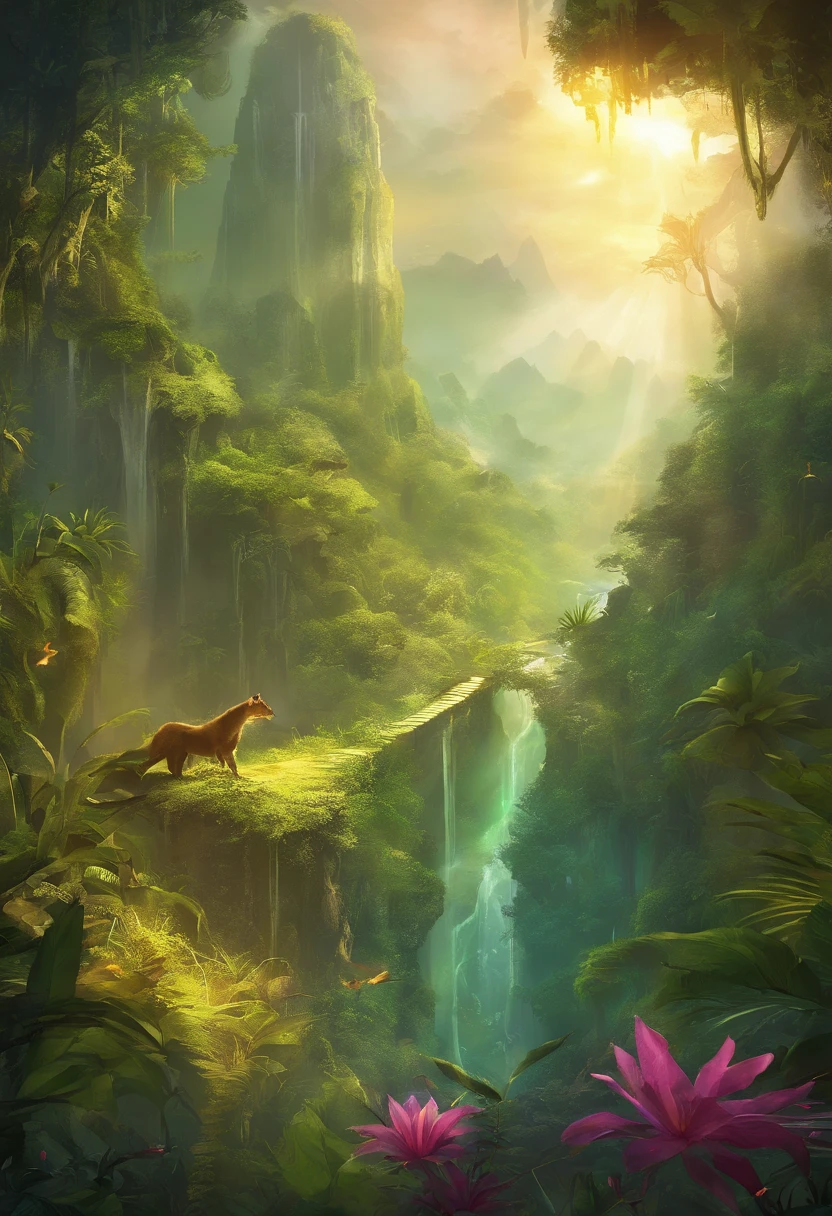 Jungle. A little bit top angle view. God rays.