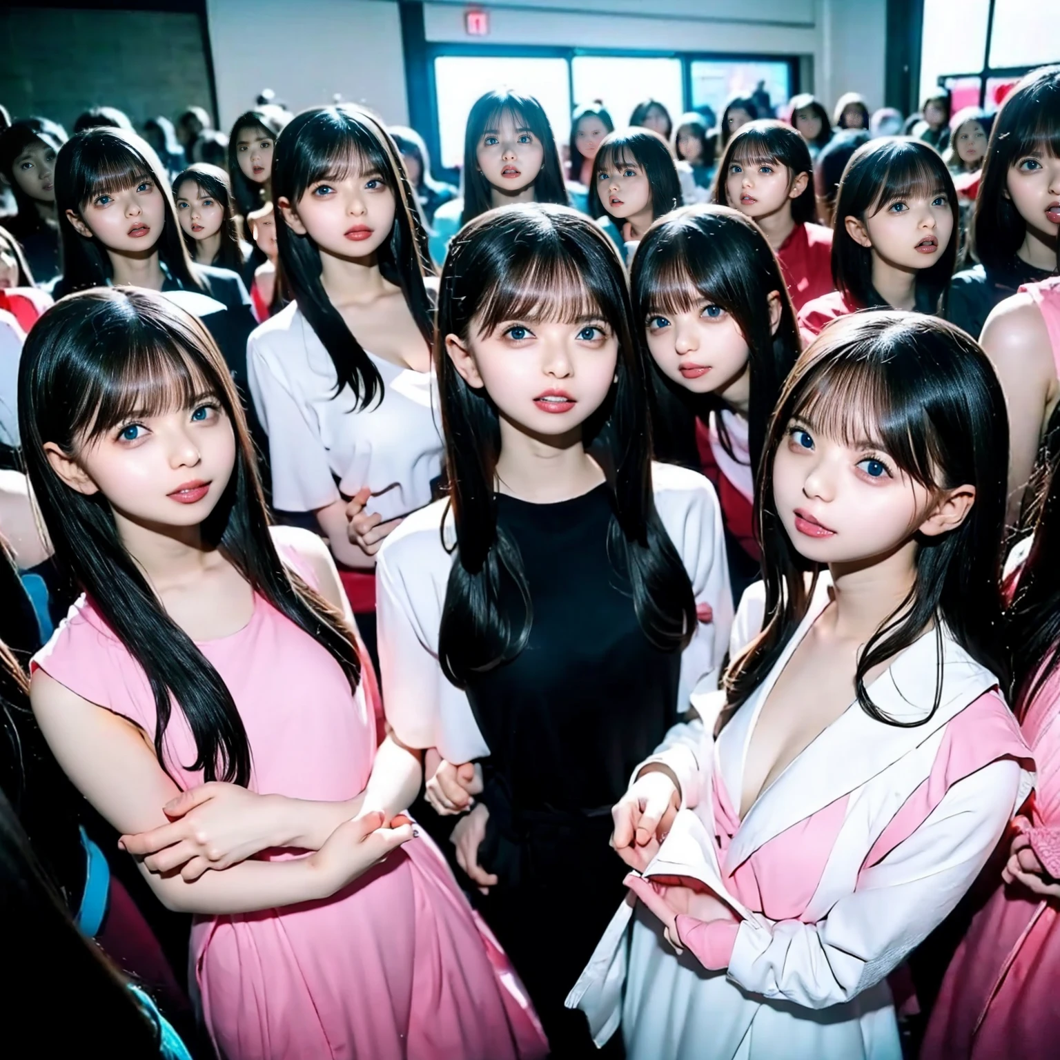 Raw photo、(((multiple girls))),((((6+girls)))),((((1000girls)))),(((10000girls)))、(((crowd shot))),((a baby face)),(((Adhesion)))、((Crammed))、((Packed))、elementary student、(Inside the crowded train)、(((6 years old)))、Women only、japanes、((Same height))、The same face、((A dark-haired)),Longhaire、1000 cute women hugging and loving each other、(((Large group)))、((chiquita))、sweating、A crowded train full of little girls