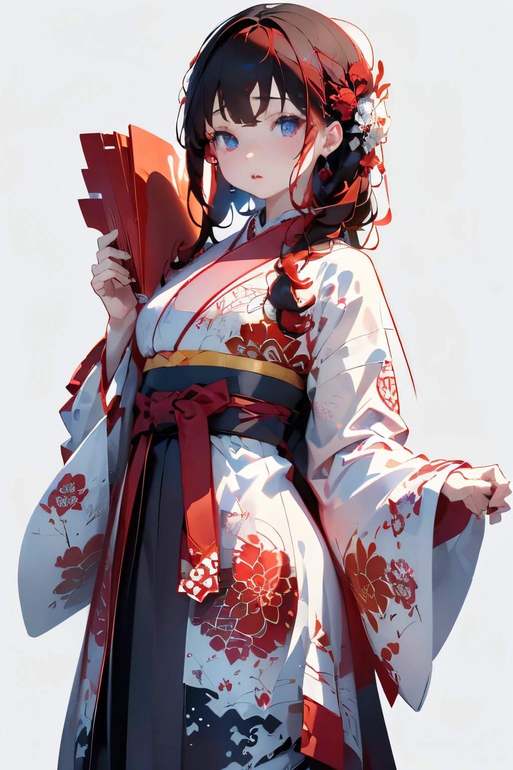 (((white backgrounid、a white world)))、unity 8k wall paper、ultra-detailliert、Beautifully Aesthetic、masterpiece、top-quality、(Zentangle、a Mandala、Tangles、Tangles)、(Fractal Art:1.3)、One girl、Beautiful black hair、japanes、large pink、Red kimono、Japanese dress、ighly detailed、Dynamic angles、Cowboy Shots、The most beautiful forms chaos、elegent、Brutalist design、Vibrant colors、romantism、Atmosphere、ecstasy musical notes、Streaming music notes are visible、(((white backgrounid、Pure white background、Red circle)))