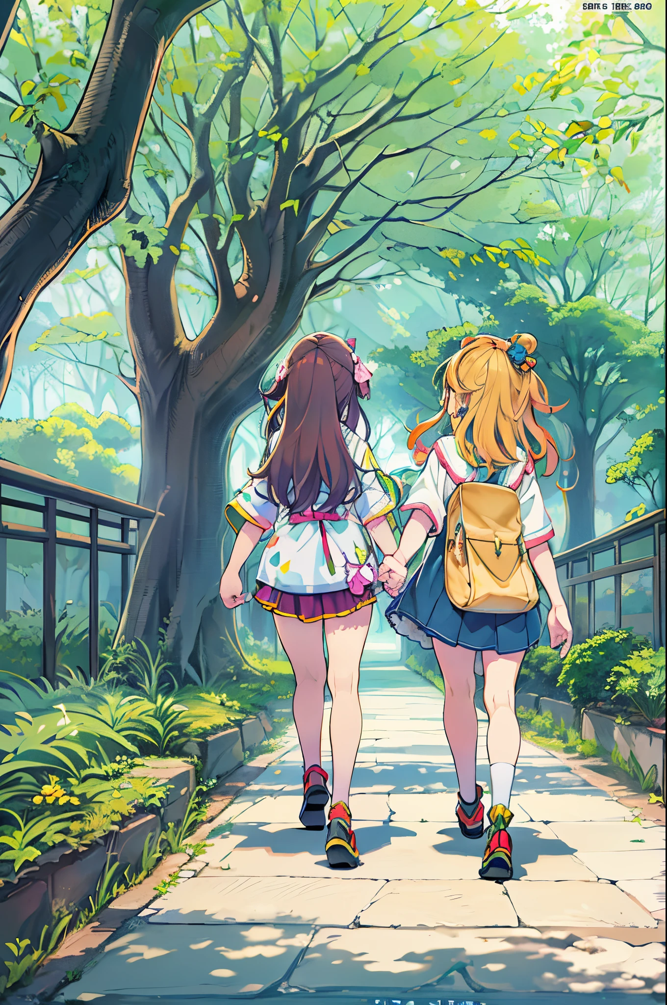 Anime image of two girls walking hand in hand in the park, kyoto animation key visual, kyoto animation anime key visual, kyoto animation still, Shirabii, official anime artwork, in style of kyoto animation, visual novel key visual, Kyoto Animation, Official art, anime key art, official anime still, anime key visual concept art of, slice of life anime