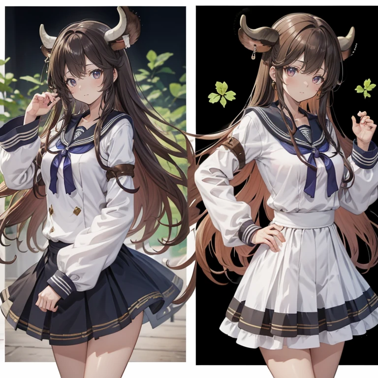 Cow motif、CharacterDesignSheet、Fantasia、Granblue Fantasy、CharacterDesignSheet、full body Esbian、Wearing a dress、Semi-long hair、