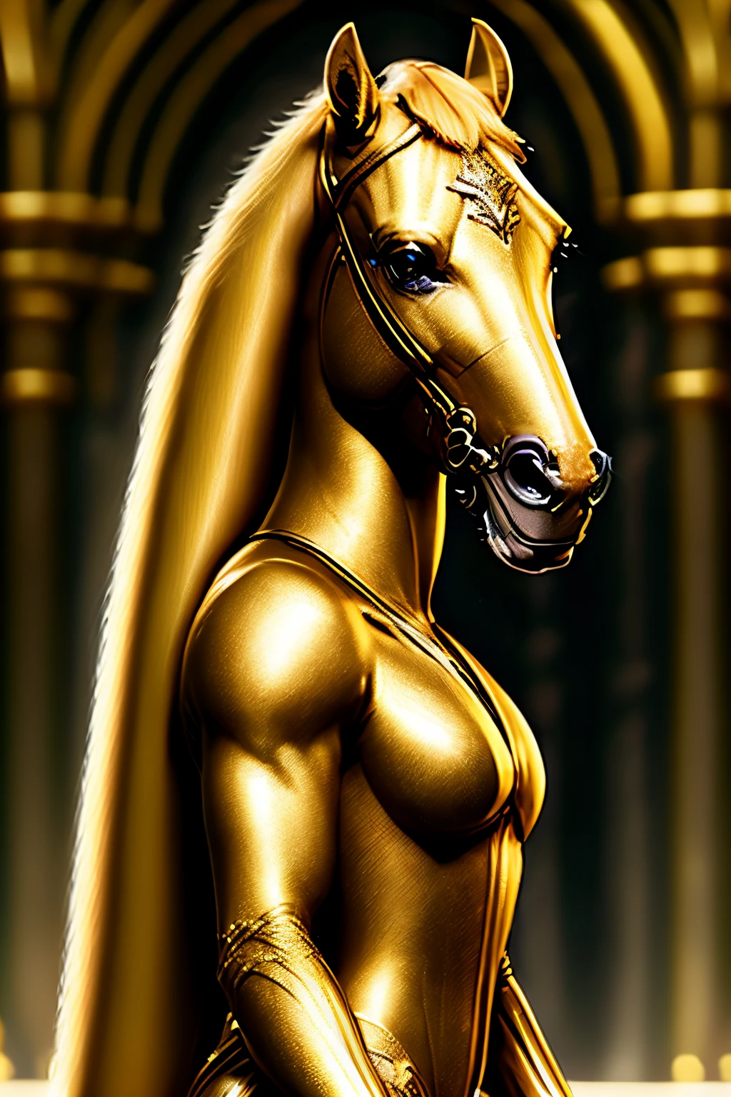 draw a powerful sagittarius,with a golden bow and metallic arrows, metade homem e metade cavalo branco