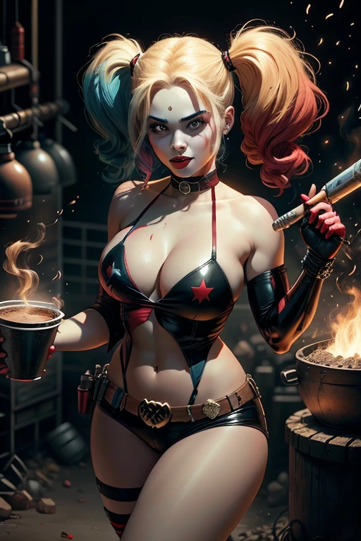 harley quinn, , cabelo grande, fogo, pessoas, seios enormes