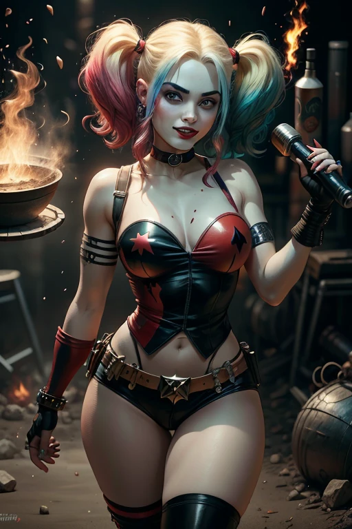 harley quinn, , cabelo grande, fogo, pessoas, seios enormes