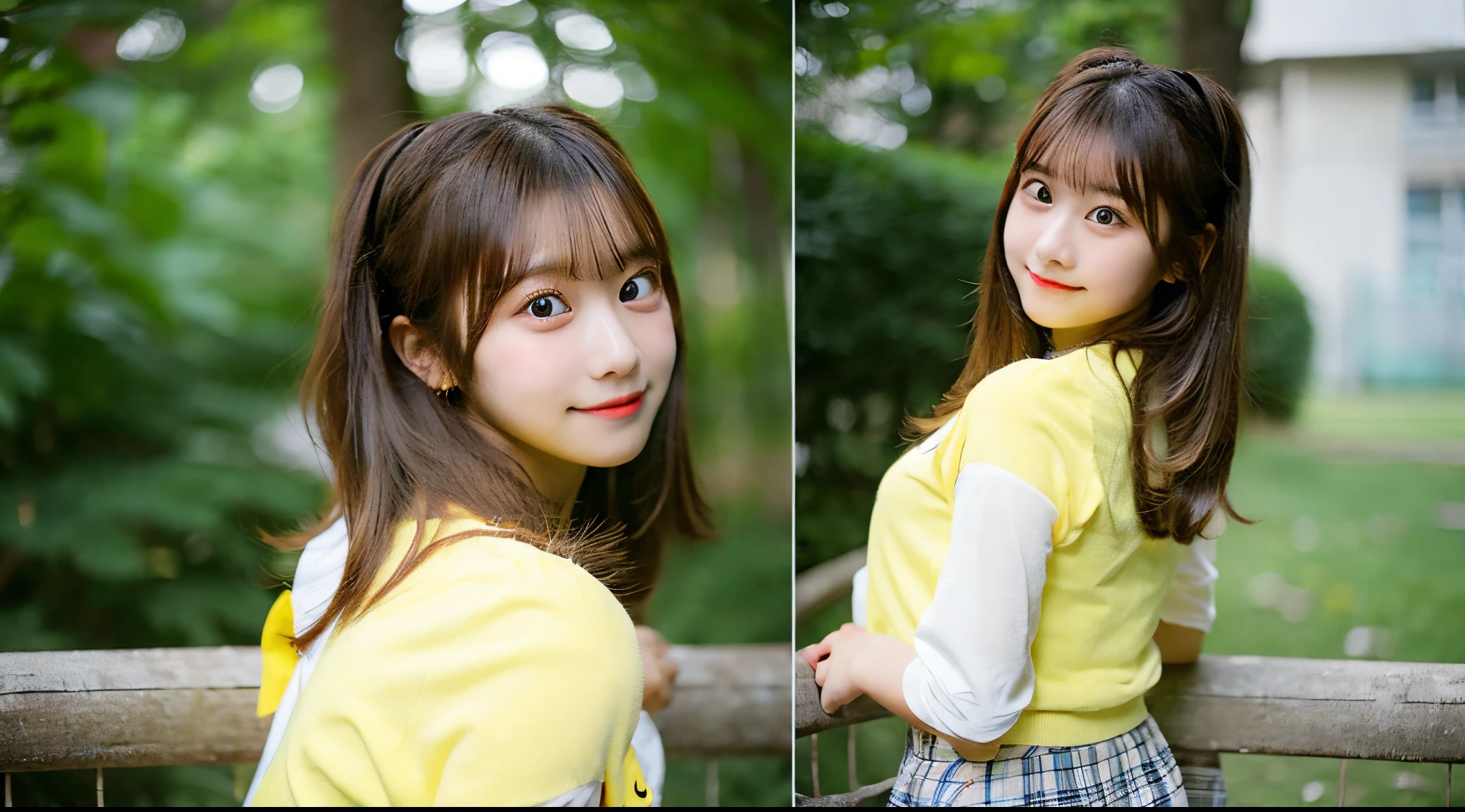 Cute high school girl 18 years old wearing a yellow miniskirt