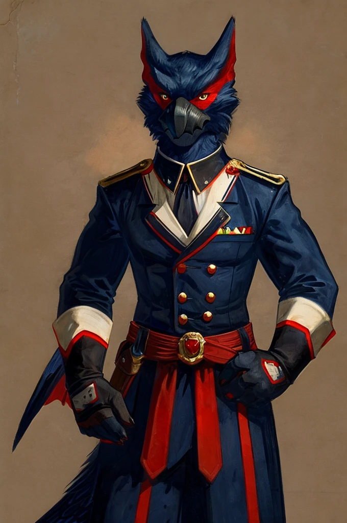 A Nargacuga as a German official posing for a portrait, black-red uniform, fingerless gloves, clawed hands, 1900s photograph,
