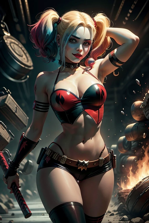 harley quinn, , cabelo grande, seios enormes