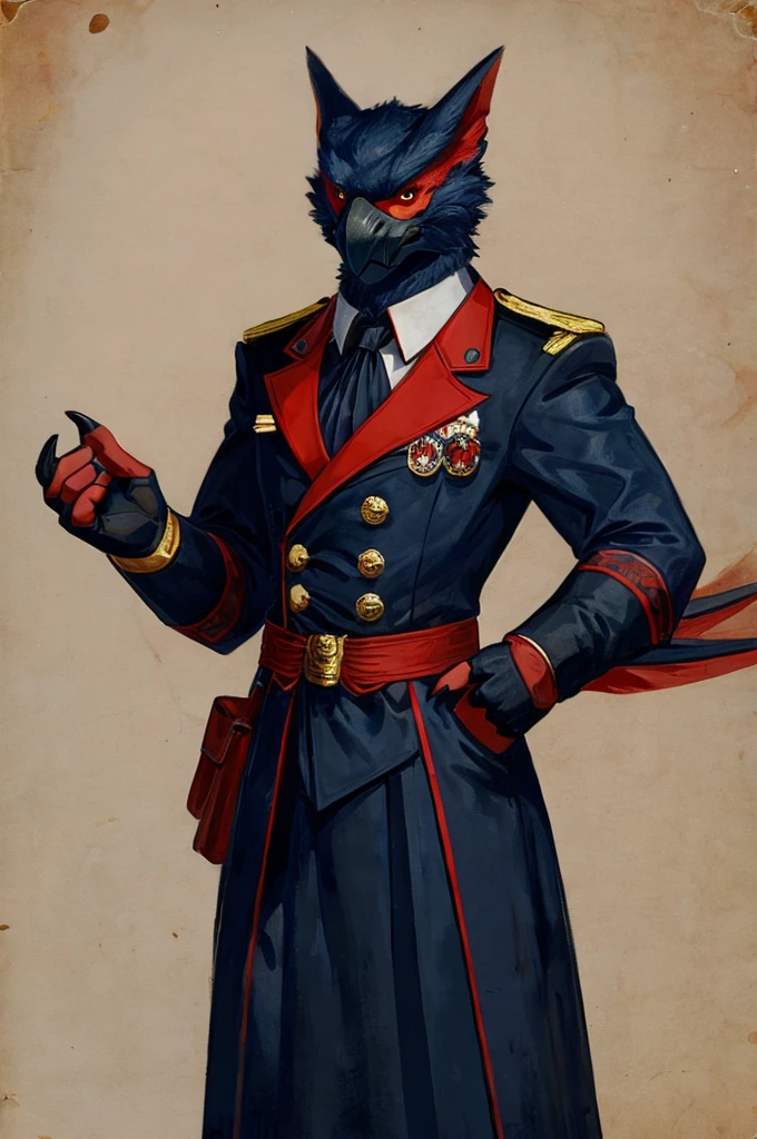 A Nargacuga as a German official posing for a portrait, black-red uniform, fingerless gloves, clawed hands, 1900s photograph,
