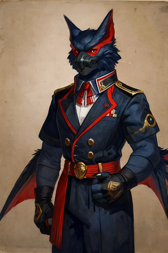 A Nargacuga as a German official posing for a portrait, black-red uniform, fingerless gloves, clawed hands, 1900s photograph,
