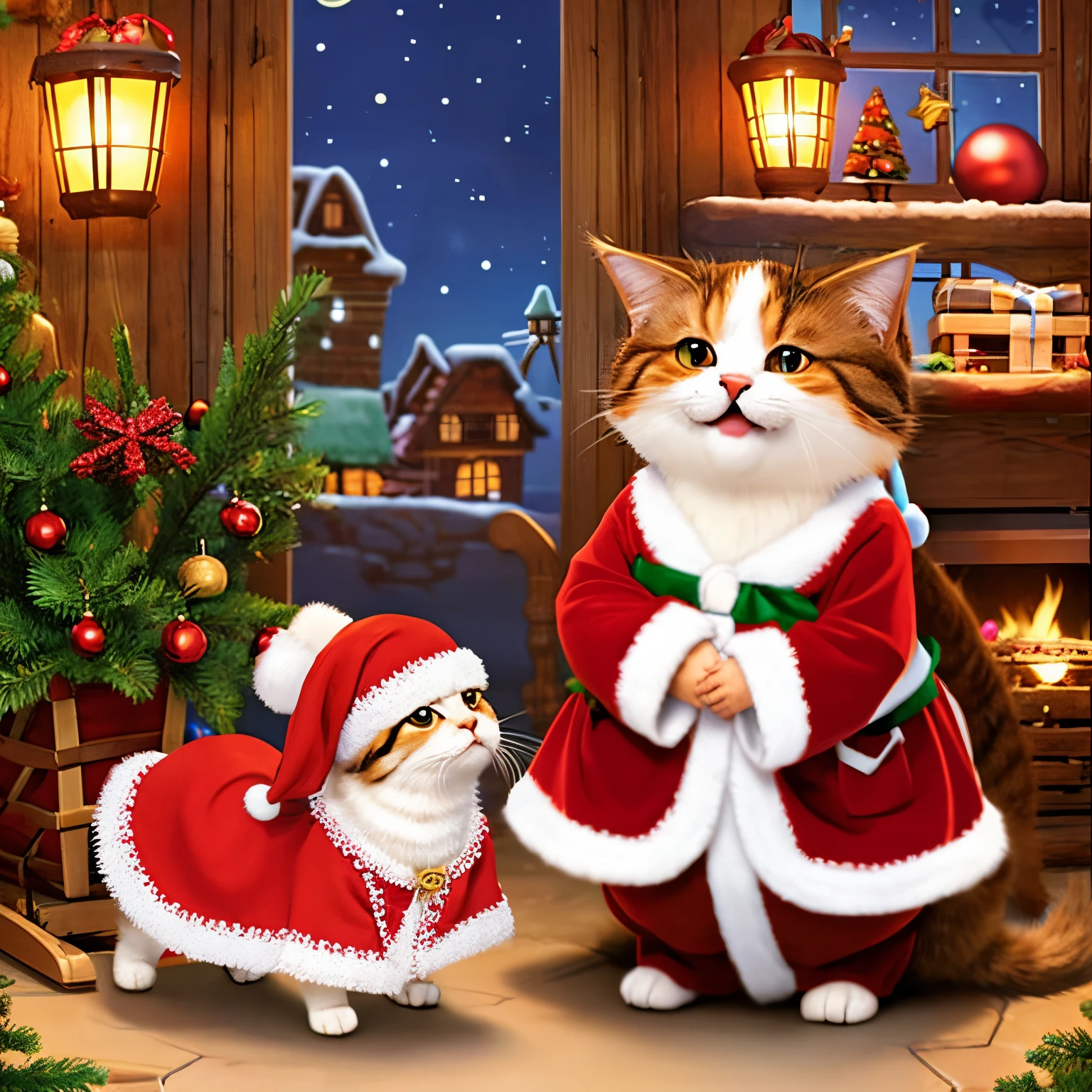 fairy cat、Standing cat、Cute cat giving a Christmas present、Cat dressed as Santa Claus、cat riding a sleigh