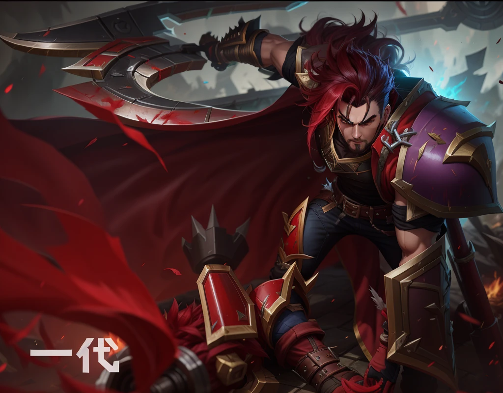 League of Legends Darius，whaite hair, Dreius， officla，Noxus，League of Legends League of Legends Flash Iconic Character Blood Splatter, inspired by Li Kan, league of legends style art, 人物，League of Legends Special Details，Hand trimming，