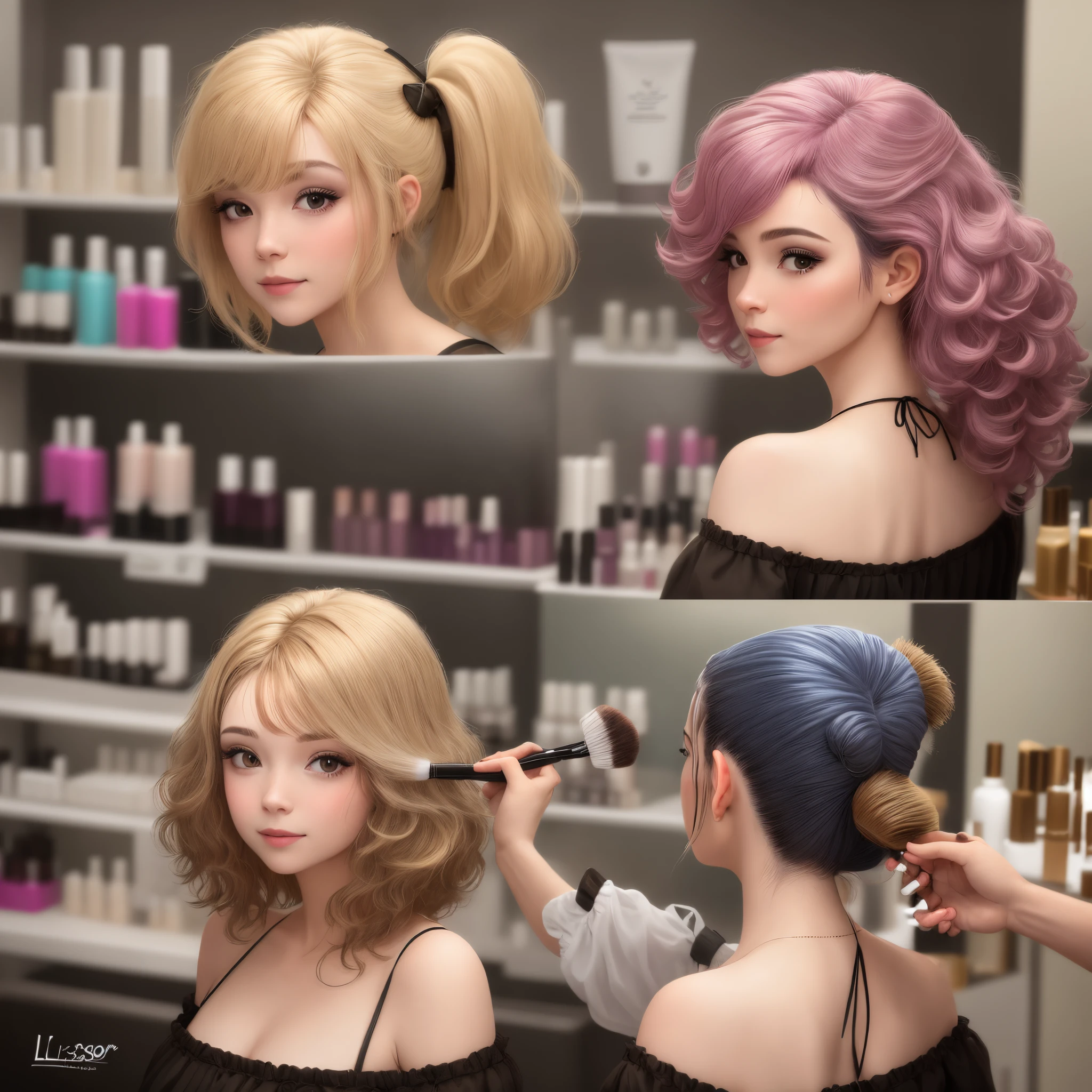 Mostrar um antes e depois de um cabelo ondulado para liso. Demonstration for a hair cosmetics product