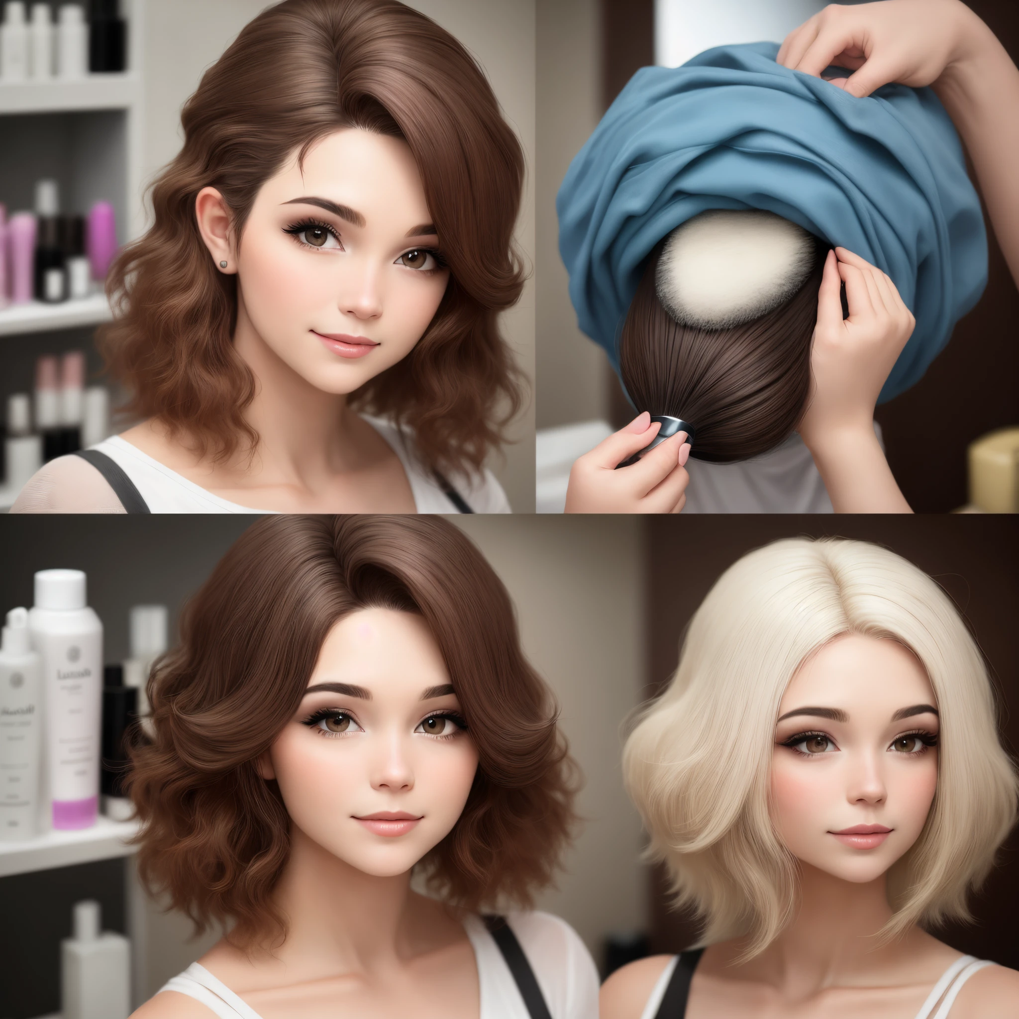 Mostrar um antes e depois de um cabelo ondulado para liso. Demonstration for a hair cosmetics product