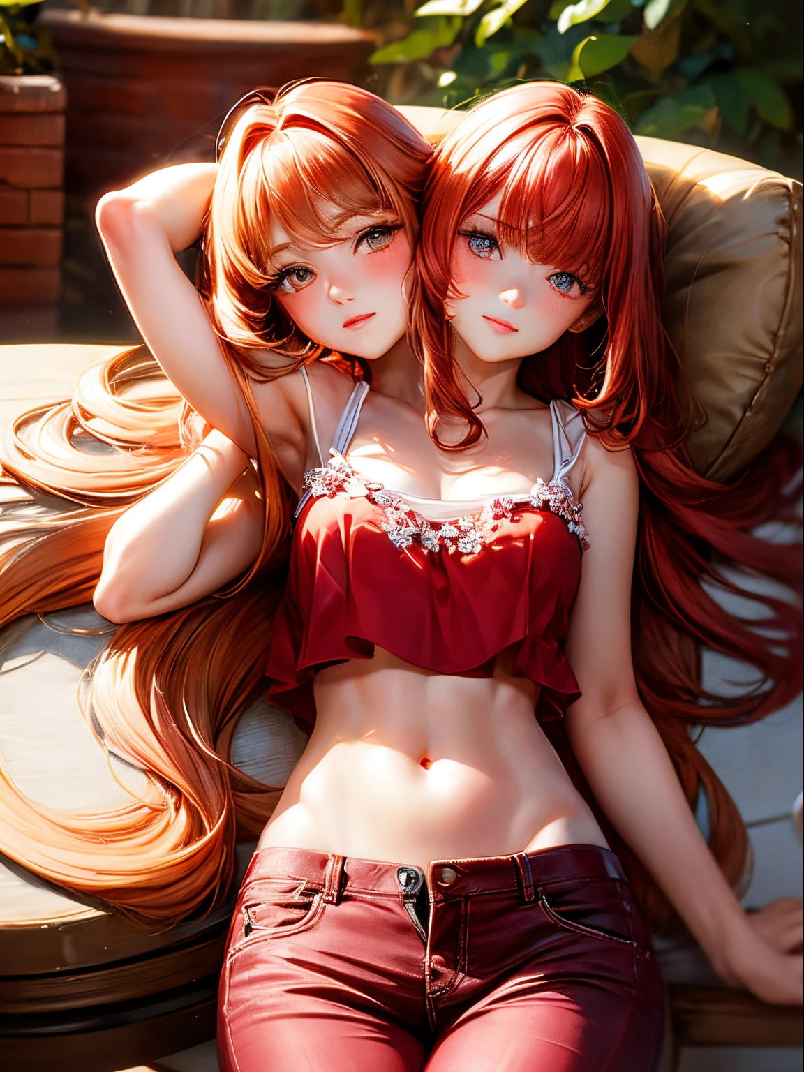 AiriV4 ((red hair, bangs, twintails, glowing blue eyes, makeup, narrow waist, skinny, medium breasts)), pelvic curtain, ((naked, nude)), full body, perfect body, (insanely detailed, beautiful detailed face, masterpiece, best quality) , (((solo))), (((1girl))), (((mature))), (extremely detailed 8k paper CG wall unit: 1.1), (bed, bedroom, dusk), (smile face for the viewer), big ass, big pussy, underbutt, penis, imminent penetration, lying, on back, spread legs.
