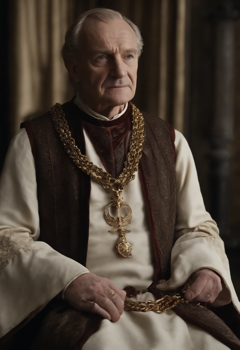 A video of the dissection of a human heart, with precise and calculated movements.,Game of Thrones,Qyburn is an older man, wears a maester's robe and chain, famously portrayed by Anton Lesser, male