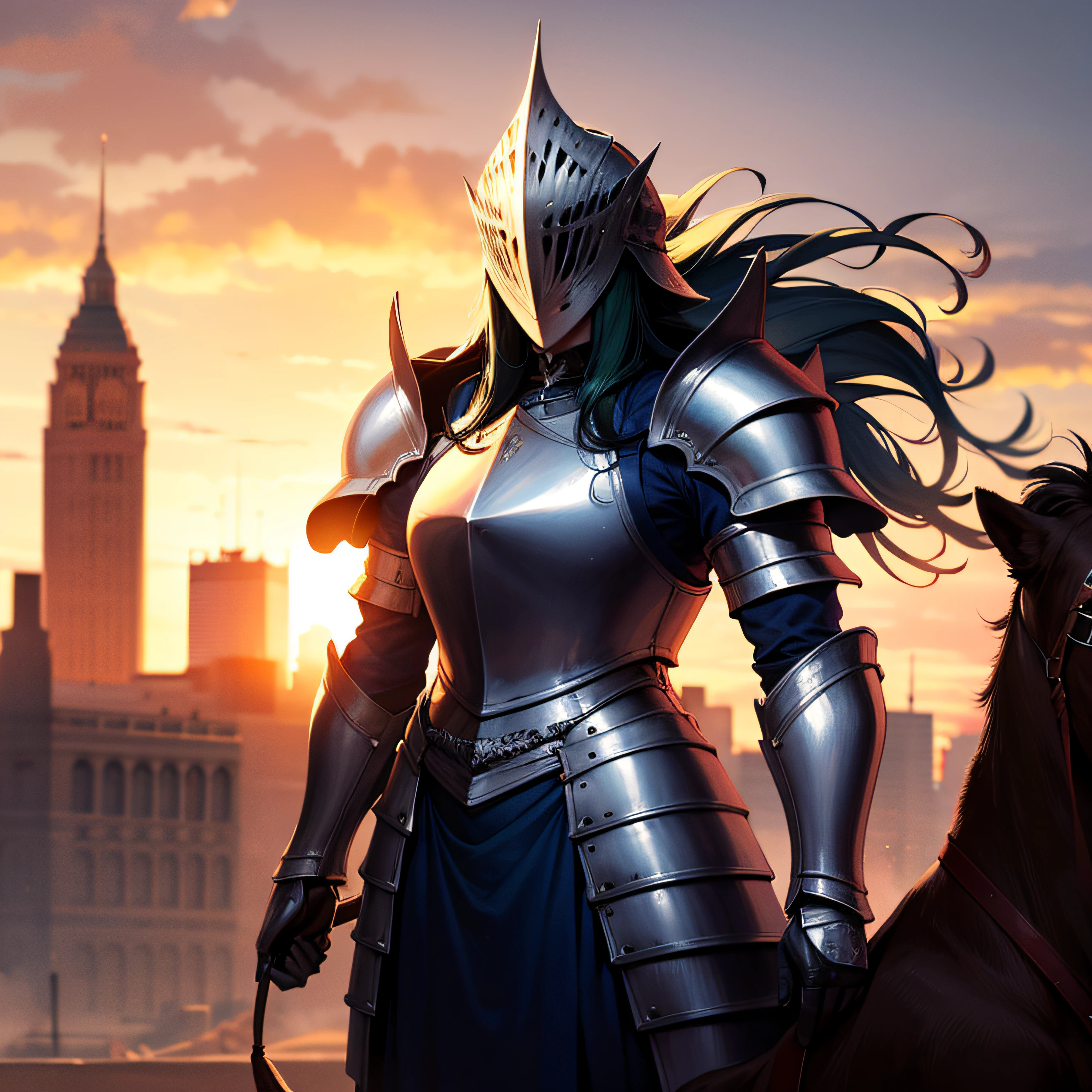 one-girl，Alone，cavalier，Wearing armor，blue fabric interior，Knight's helmet，Metal helmet