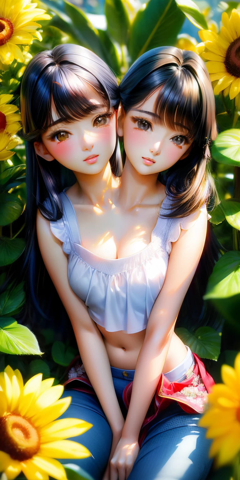 2 girls, a girl sucking another girl’s nipple, naked