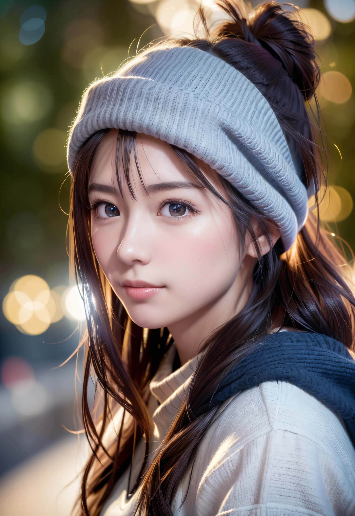 8K, of the highest quality, masutepiece:1.2), (Realistic, Photorealsitic:1.37), of the highest quality, masutepiece, Beautiful young woman, Pensive expression,、A charming、and an inviting look, skiing、snowboarder、Ski Wear, Hair tied back, Cinematic background, Light skin tone、Ski Resort Background