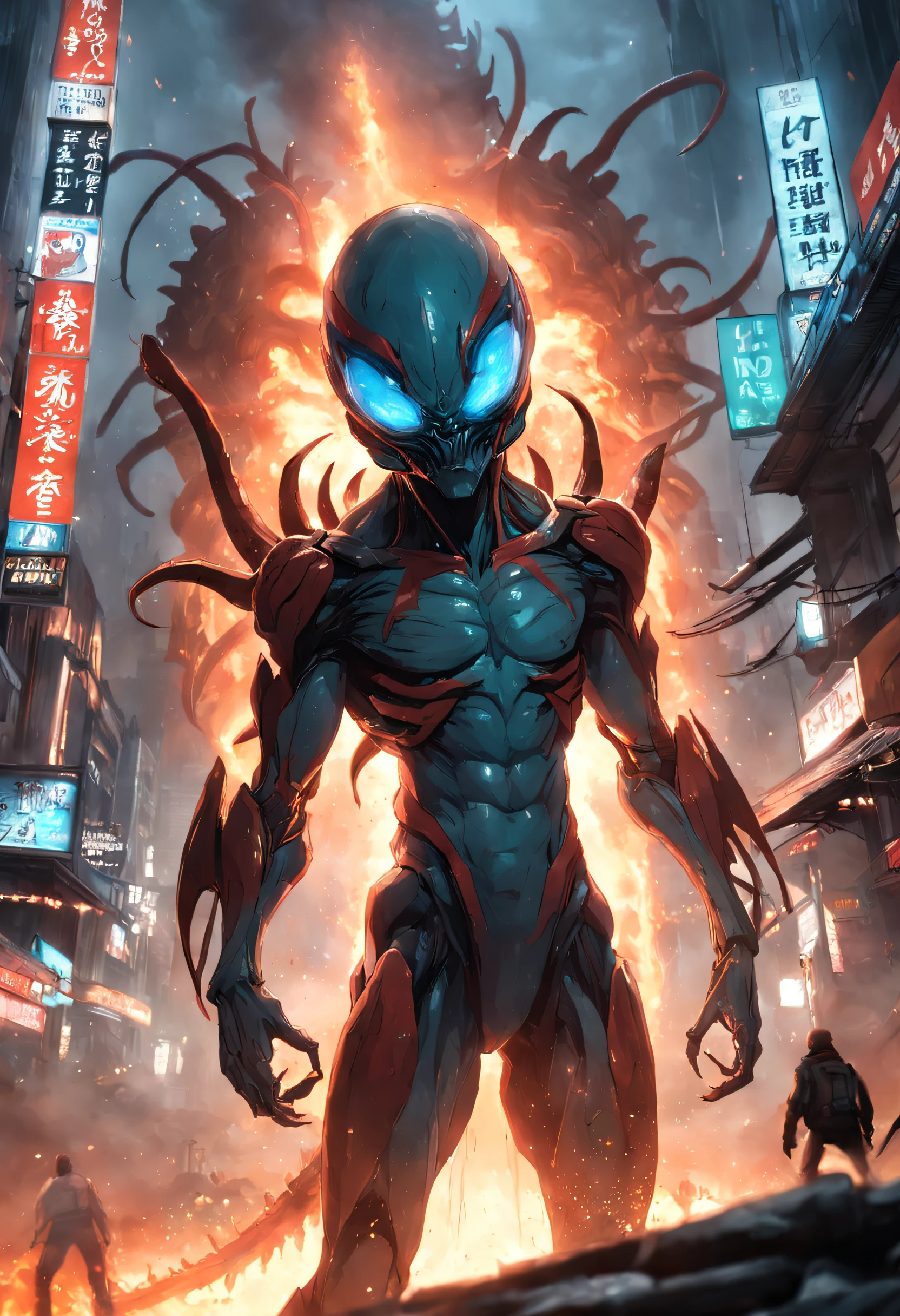 Cinematic image effects,Alien invasion,Invasive crayfish,Huge pliers,Incredible,blood vessel,,Murderous,Full body like,combats,The city was destroyed,Disperse the crowd for life,blasts,blaze,废墟,a true,Facial features are carefully drawn,realistic skin textures,Dark style,depth of fields,to emphasize,Real light,ray traycing,oc rendered,hyper realisitc,Best quality,8K,Works of masters,ultradetailed,Detailed pubic hair,Correct anatomy,Eyes in focus,bokeh,Facial features are carefully drawn
