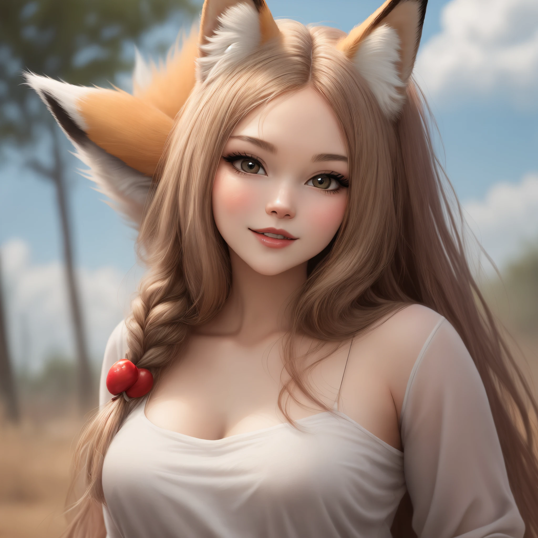 Redhead girl nsfw fox ears standing in a field fox girl fluffy fox ears big breast nsfw spreading pussy fox ears fluffy fox tail sex