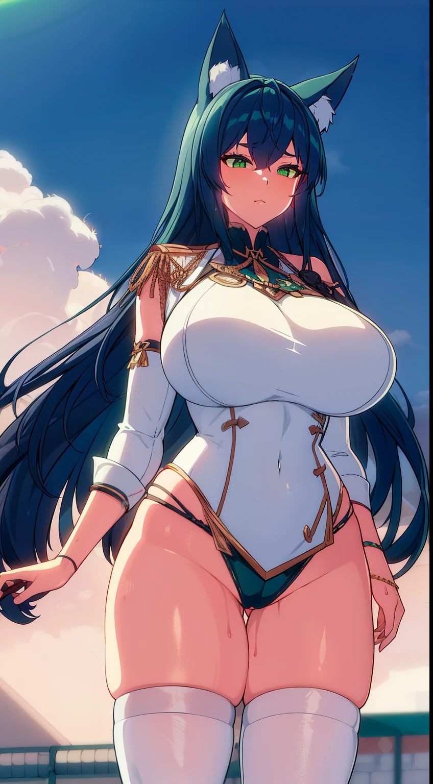 A woman who is, fox ear, fox tails, silber hair, green-eyed, mediuml breasts, Wide hips, full bodyesbian, hair adornments, sexy for, Tempting, mother with big breasts, sweaty, komono, oily body, shining body, wetclothes, Mature ladies, Nerd,