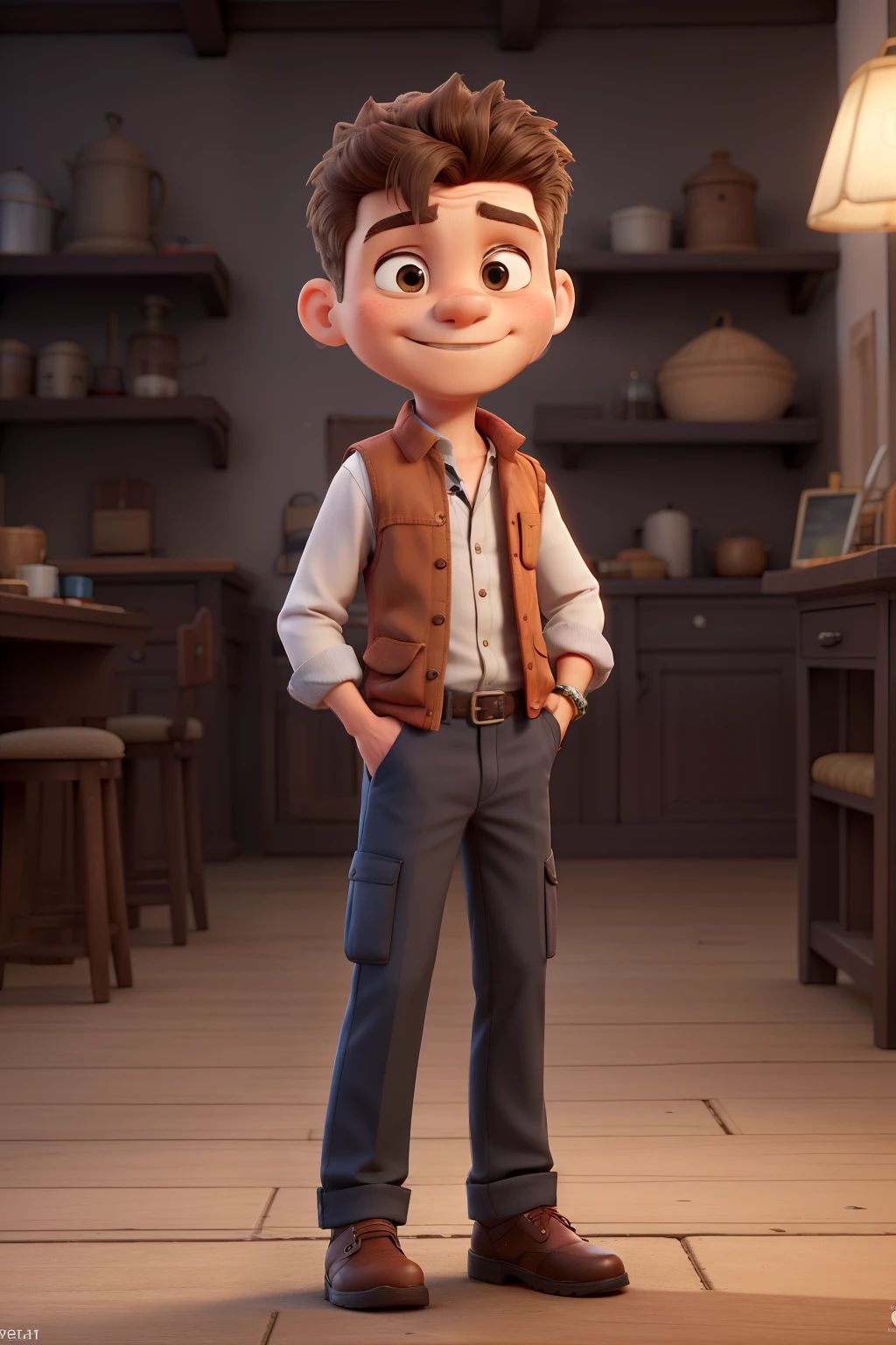 I need a bald one, braunbrauenen Dorfjungen (ohne Haare), 10 Jahre alt, der im 15. Jahrhundert im Osmanischen Reich lebte. He wears a light gray one, long sleeve vest and a red open front vest. A dark blue sash is tied around his waist, and his pants are straight and unbuttoned. The trousers reach 5 centimeters above the heels. He has brown sandals on his feet. Seine Kleidung sieht jedoch sehr abgenutzt aus.