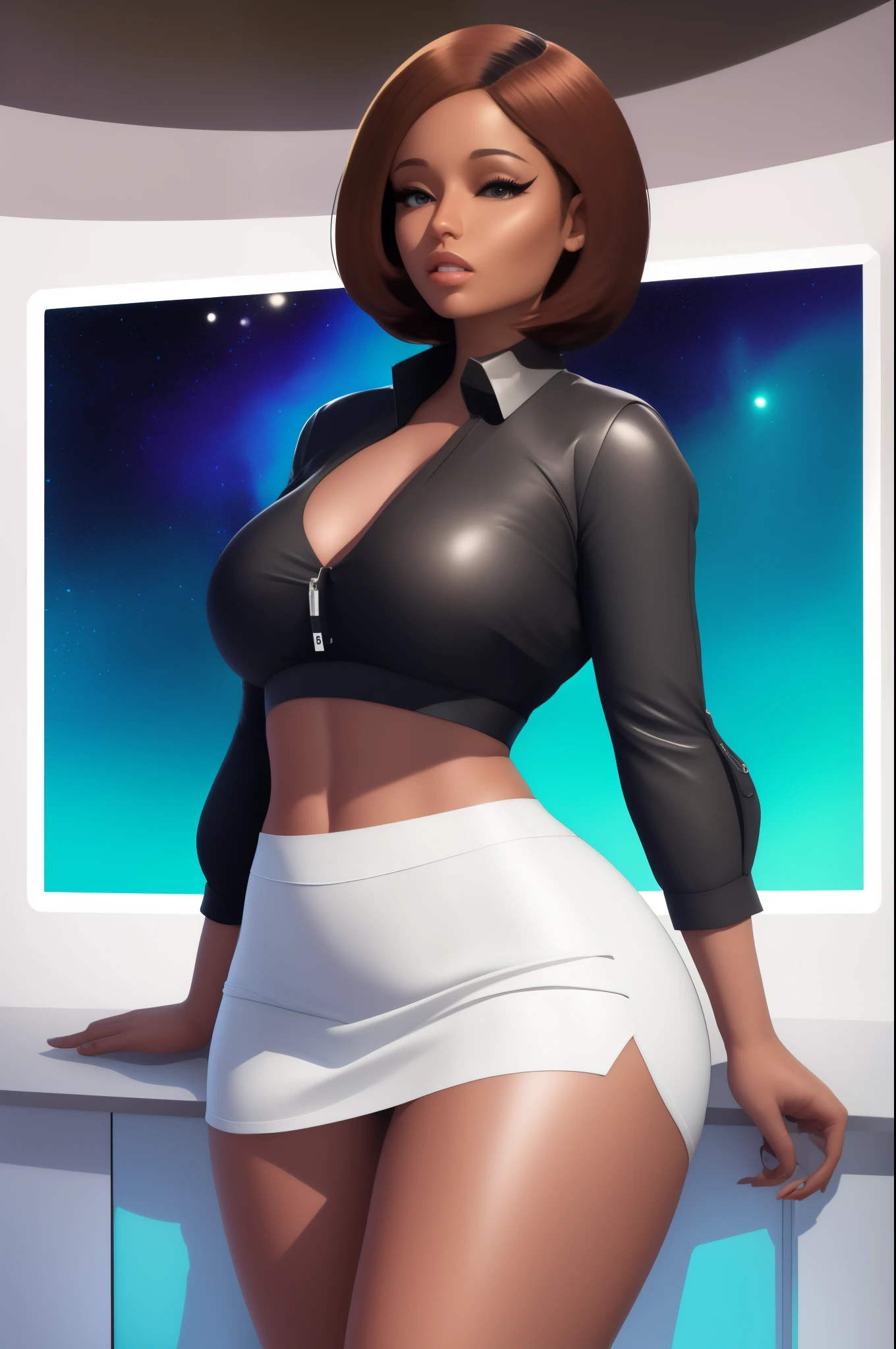 there is a woman in a short skirt posing for a picture, commission for high res, portrait anime space cadet girl, digital anime illustration, alena aenami and android jones, fully clothed. painting of sexy, (sfw) safe for work, art cover illustration, deviantart artstation cgscosiety, oc commission, [ 4 k digital art ]!!