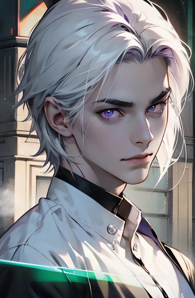 best quality, black hair, purple eyes, pale skin,