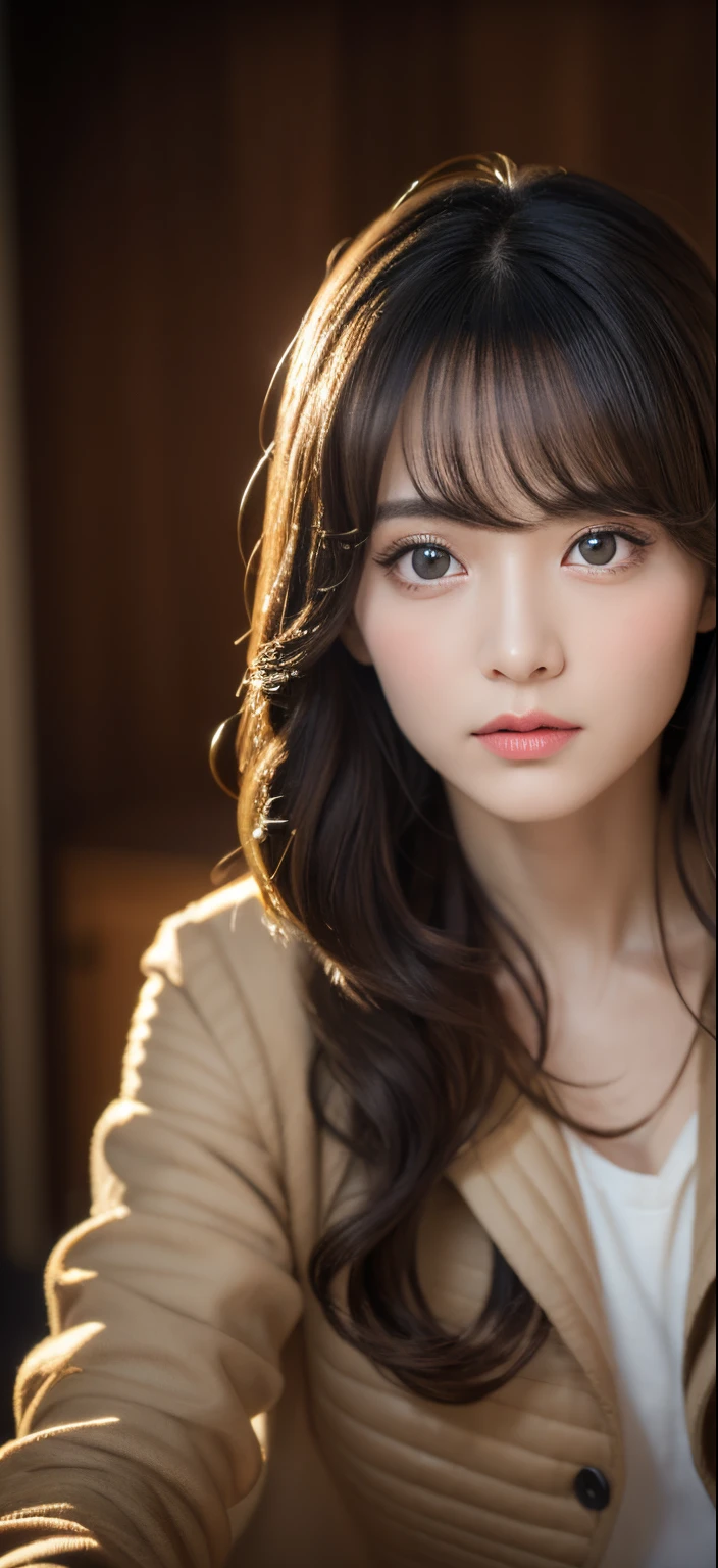 Best Quality、Raw photo、profetional lighting、Top image quality、​masterpiece、Live-action depiction、The background is of the best quality、The background is professional lighting、Big eyes、There is a village frame pure、reproduction of a real person、portlate、Longhaire、asian human、Eyes are black、checked jacket、