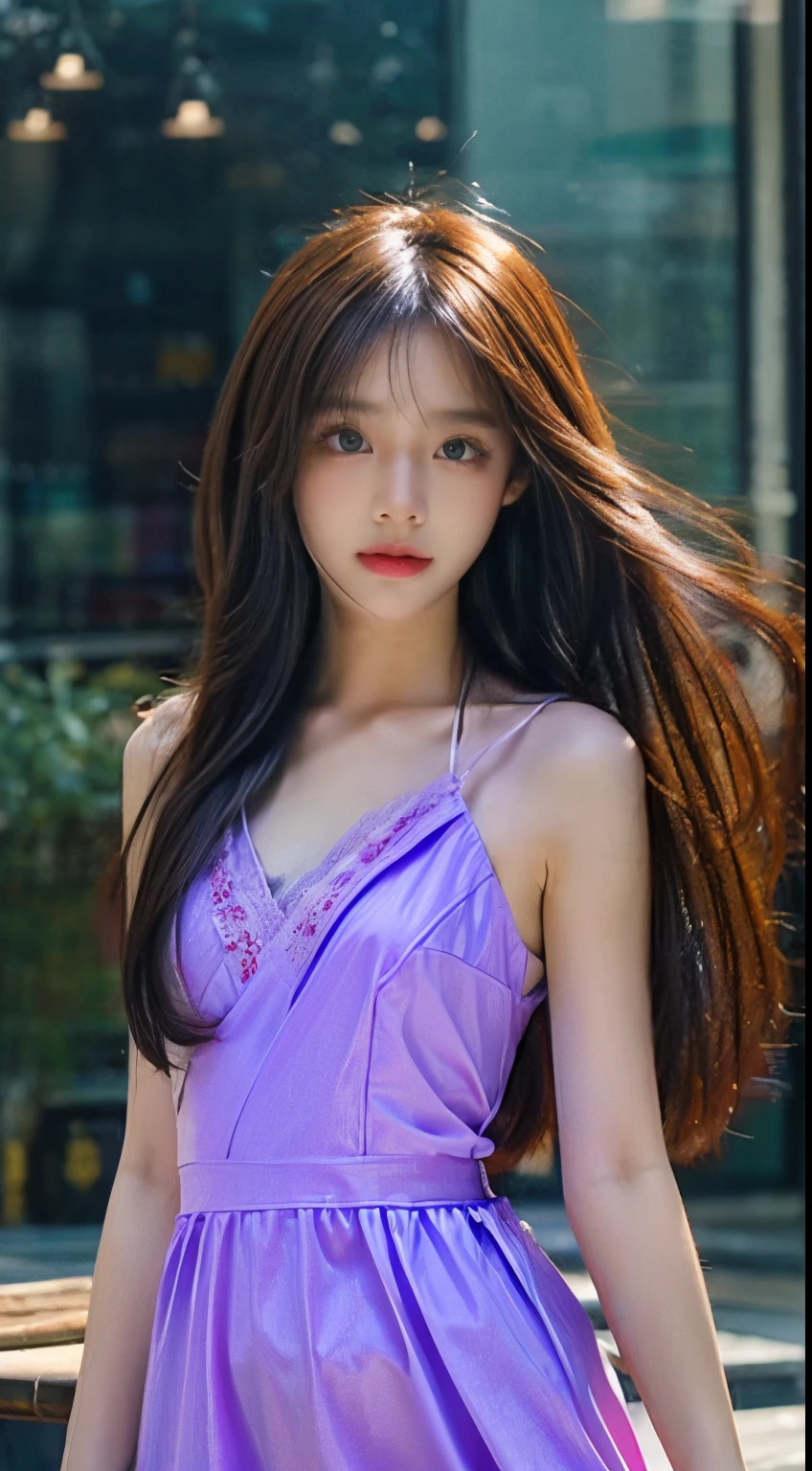 1 womanl,On the table,Best quality at best,超高分辨率,((perfect eyes)),perfect body figure,Look away,(floating in the deep sea),(Light purple cotton dense long dress..........),((casual hair)),like a diamond underwater,a slight light,A fleeting but beautiful space, (smallunderboob), (cowboy lens). The face is super delicate, Elaborate Eyes, 二重まぶた,
