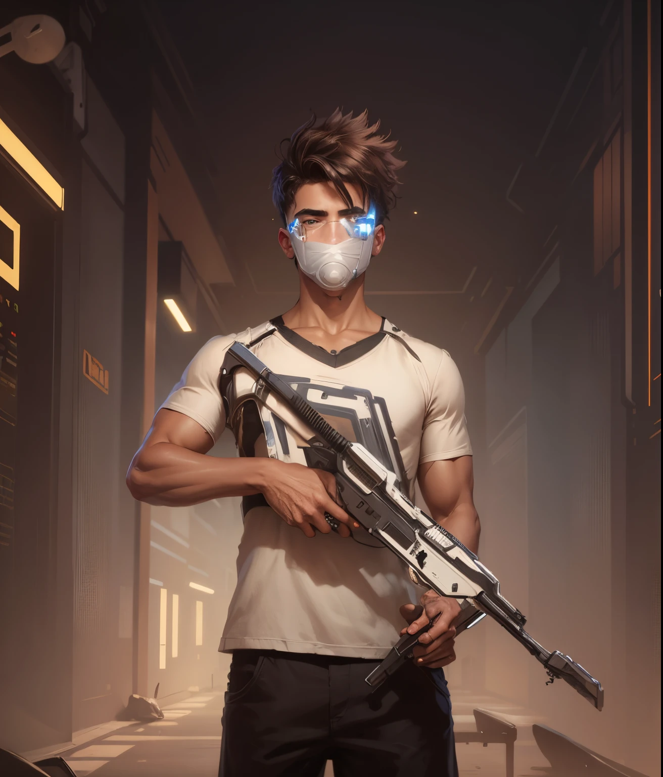 Boy with coffee futuristic background realistic face 8k high quality