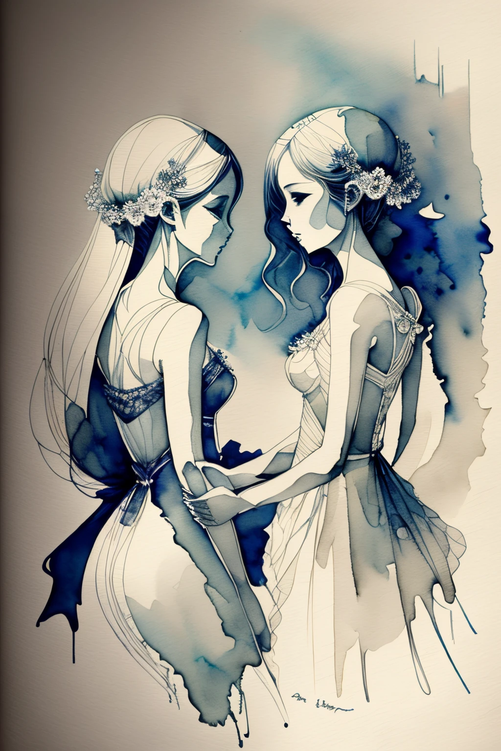 handshake, monochromes, Watercolor art, Beautiful and delicate, Design drawings, art by, The 8k quality, masutepiece, Fantastical, Beautuful Women,
