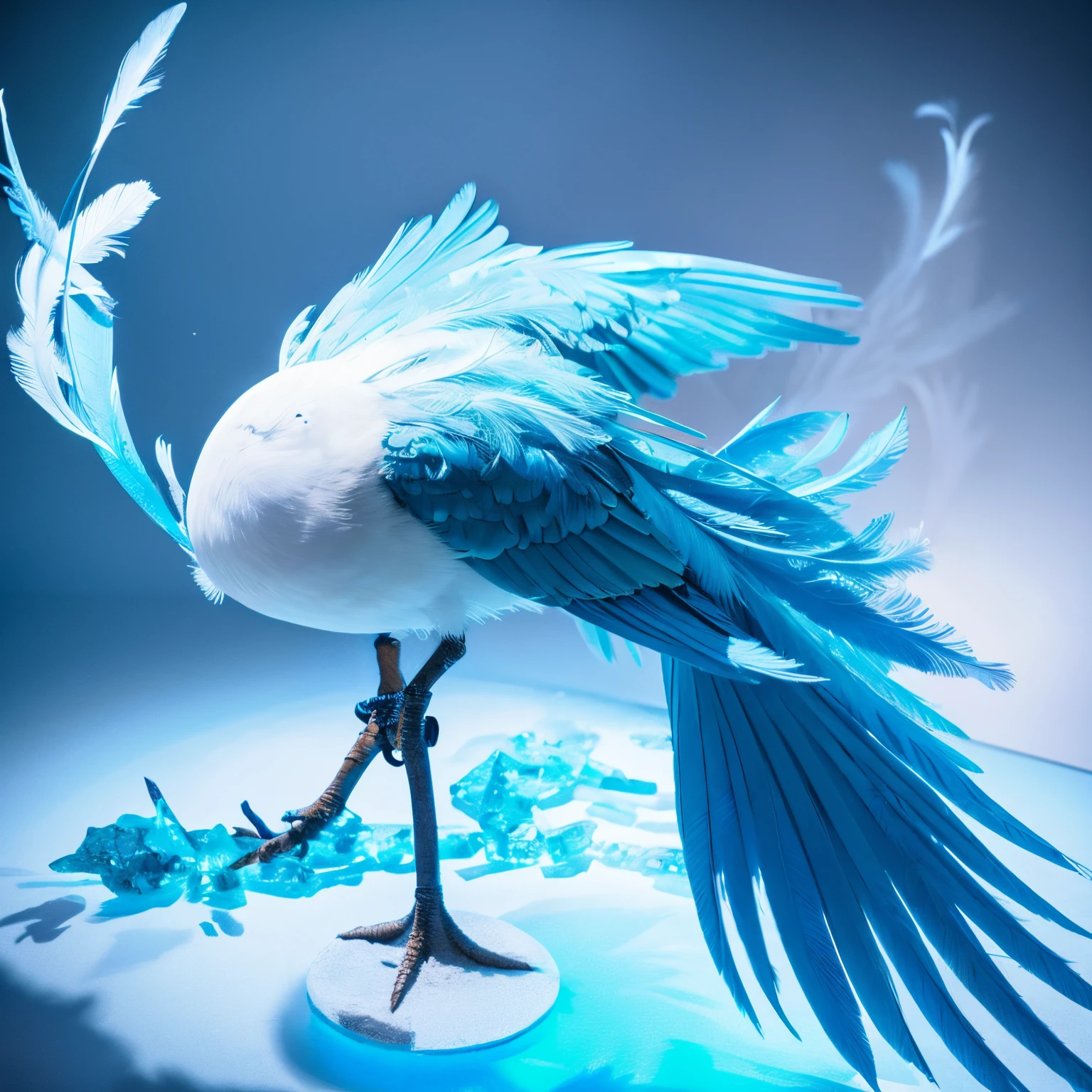A bird that uses ice magic light blue feathers Phoenix ice version