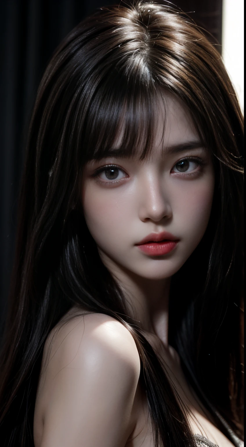 （tmasterpiece，best qualtiy：1.2），（RAW photos，realisticlying，realisticlying：1.3），（8K，A high resolution，hyper-detailing：1.2），1girl，（Perfect anatomy），（Focus on the face，looking at viewert），（Detailed eyebrows，realistic beautiful eyes，realistic glossy skin，Beautiful handsome face in detail：1.2），（Slender，little breast：1.3），By bangs，（realistic movie lighting，detail shaded，hight contrast：1.2），The upper part of the body，exteriors