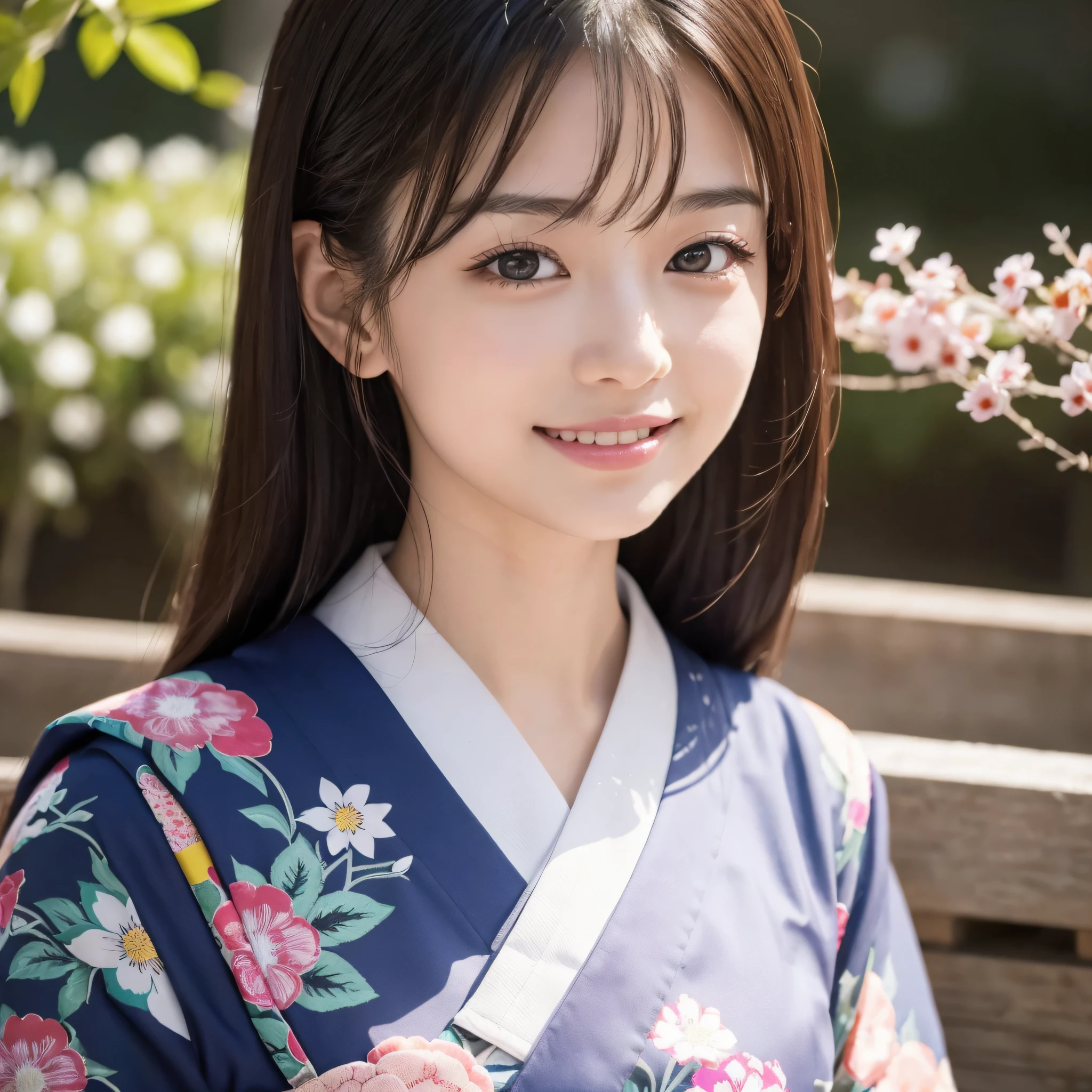 Beautiful woman in neat Japanese clothes、((best qualtiy、8k masterpieces:1.3))、foco nítido:1.2、(ultra beautiful faces:1.0)、(shinny skin:1.0)、photos realistic、A dark-haired、Video Lighting、High-definition eyes and face、Video Lighting、Japan Idol Actress、from the front side、medium breasts、Smile、Slender Abs Beauty、Whole body、In furisode