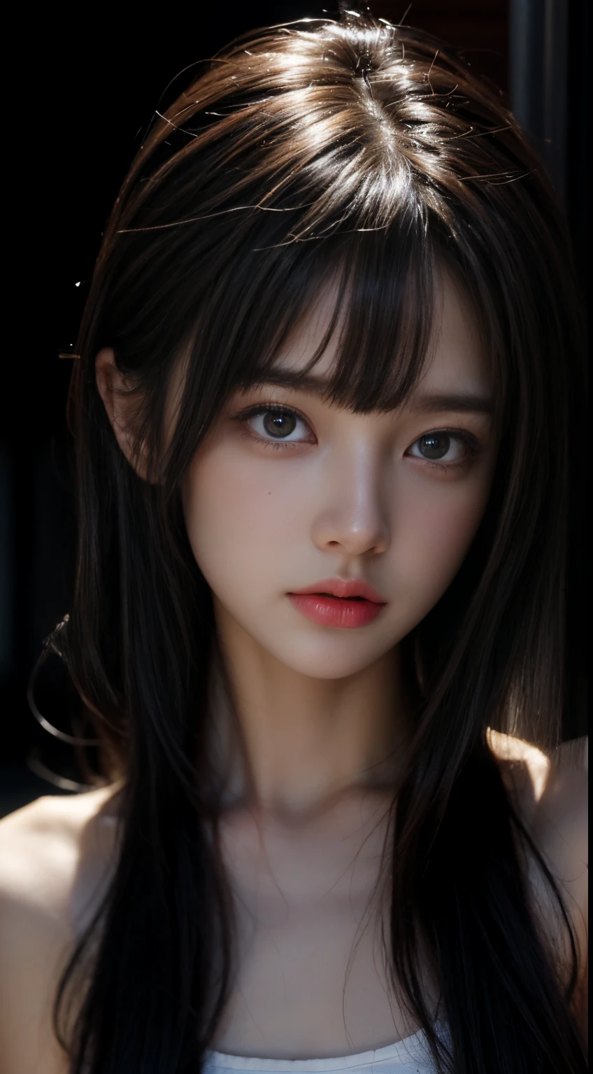 (tmasterpiece,best qualtiy:1.2),(RAW photos,realisticlying,realisticlying:1.3),(8K,A high resolution,hyper-detailing:1.2),1girl,(Perfect anatomy),(Focus on the face,looking at viewert),(Detailed eyebrows,realistic beautiful eyes,realistic glossy skin,Beautiful handsome face in detail:1.2),(Slender,little breast:1.3),By bangs,(realistic movie lighting,detail shaded,hight contrast:1.2),Full body photo,exteriors