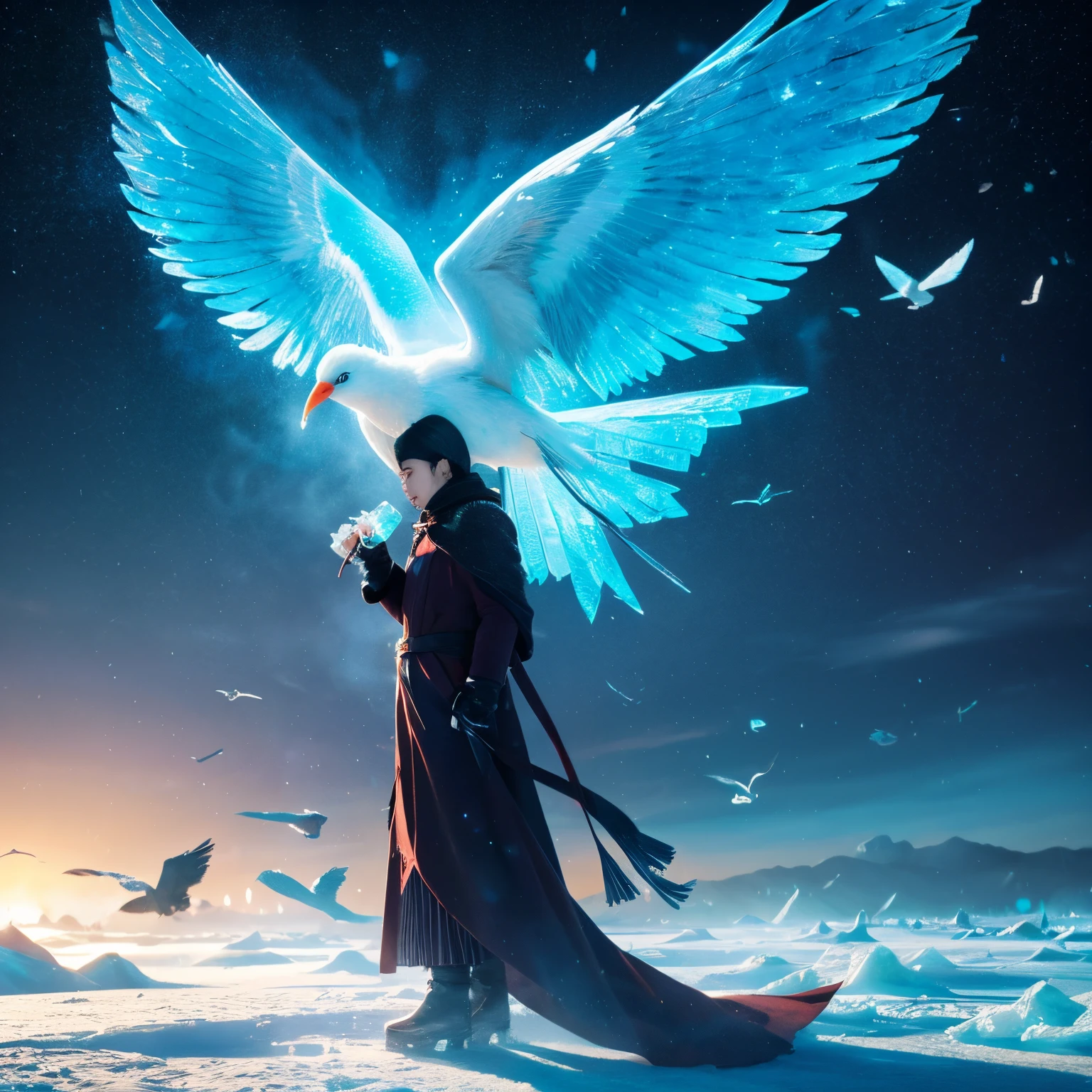 Ice Bird　A bird that uses ice magic　big phoenix　Fantastical　ice landscape