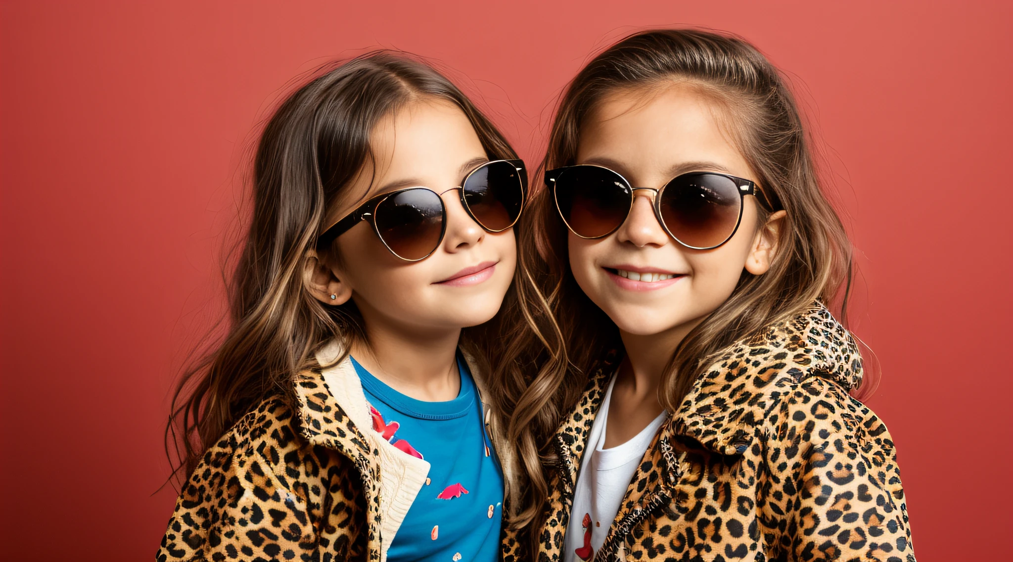 blonde girl with leopard coat and sunglasses covering her face, with sun glasses, wearing cool sunglasses, Pescador:2, with sunglasses, usando roupas de pele de animais, Tons frios, cabelos cobrindo os olhos, olhando heckin legal e elegante, wearing mirrored sunglasses, wearing shades, estilo desgrenhado, with dark brown sunglasses, vestindo capa de pele, in sunglasses, fundo vermelho.