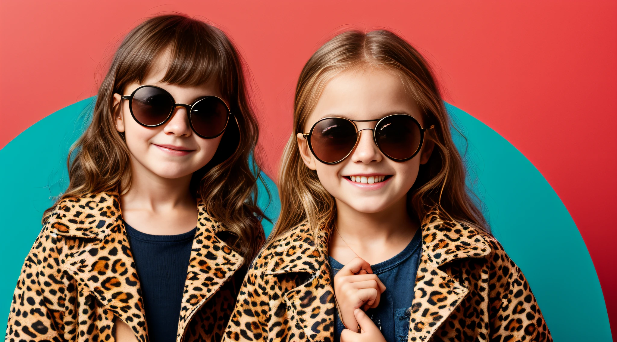 blonde girl with leopard coat and sunglasses covering her face, with sun glasses, wearing cool sunglasses, , fundo vermelho.