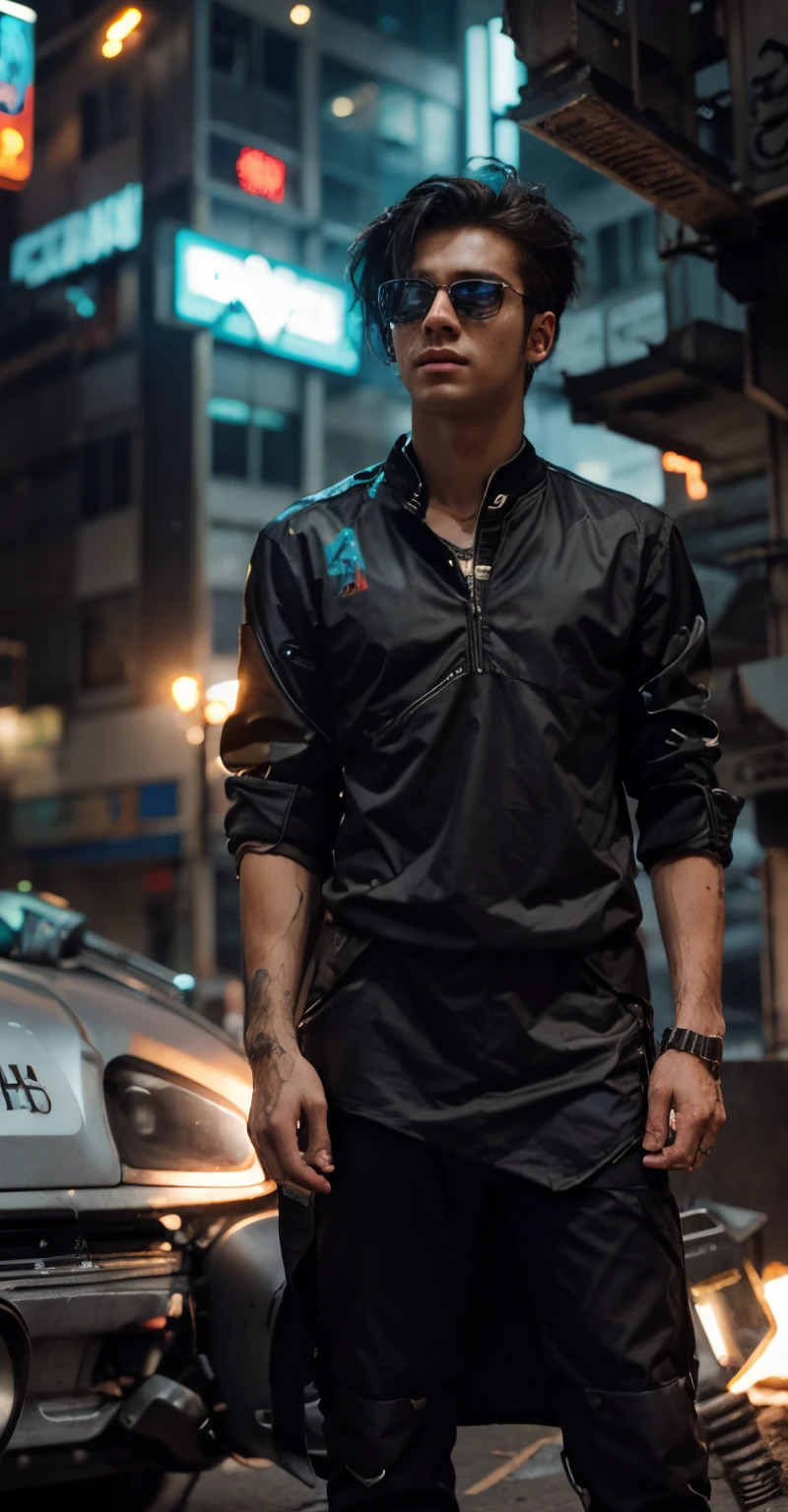 Change background cyberpunk handsome boy, realistic, face, 8k, ultra realistic,