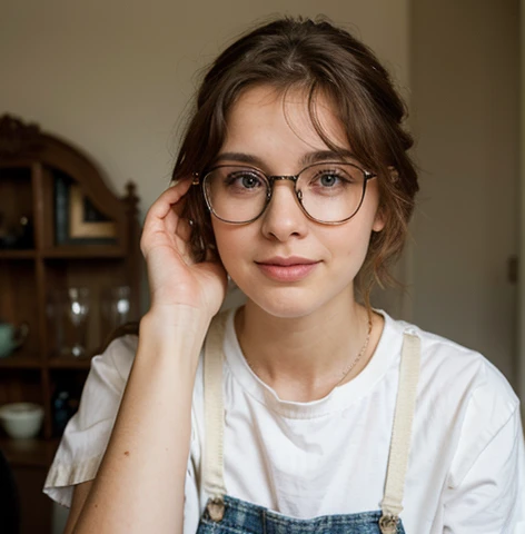 Gere uma imagem realista de uma jovem exploradora digital chamada . Ela tem 25 anos, tem olhos castanhos expressivos e cabelos pretos com brilho natural. Its appearance is vibrant and authentic, reflecting a mix of curiosity and elegance. Vista-se com estilo steanpunk, (with steanpunk glasses on top of her hair)
