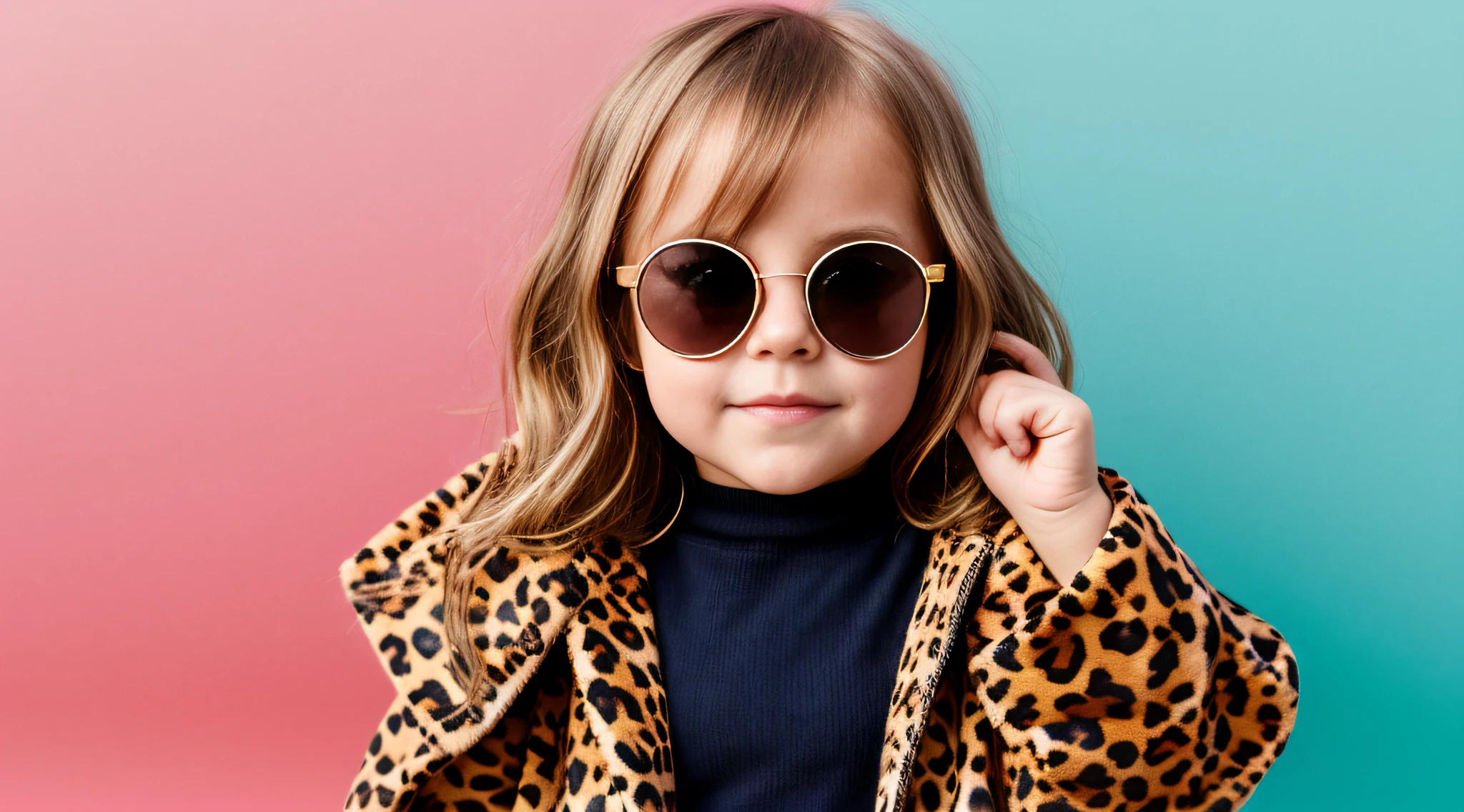 blonde girl with leopard coat and sunglasses covering her face, with sun glasses, wearing cool sunglasses, , fundo vermelho.