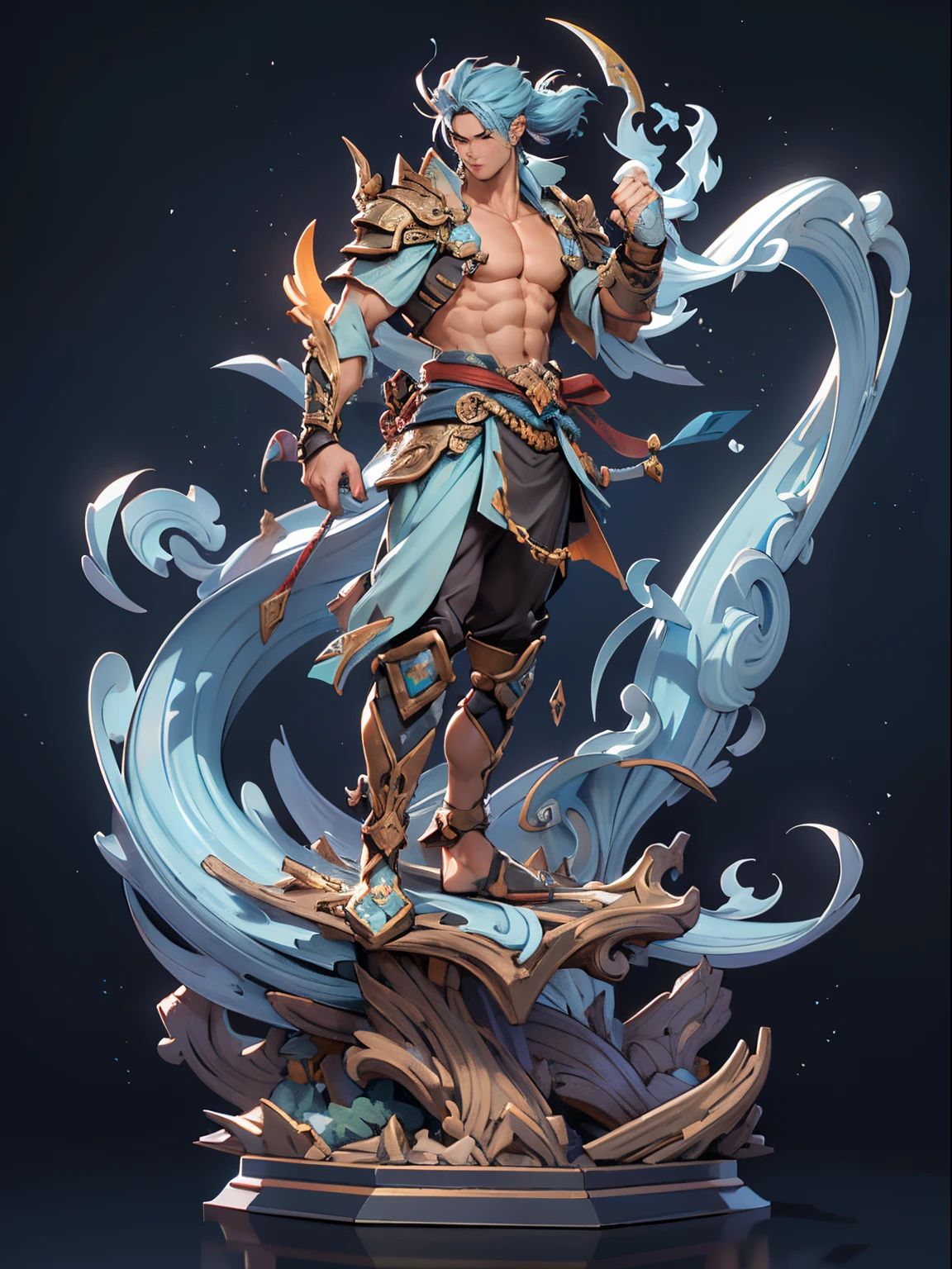 Sculpture design,人物,undying,(Create a logo according to the)male people,Handsome,chest muscle,Abs,dunhuang,System Vision,semi transparent,Computer graphic arts,A high resolution,32K,3D,Blind box toy style,Best quality,hyper HD