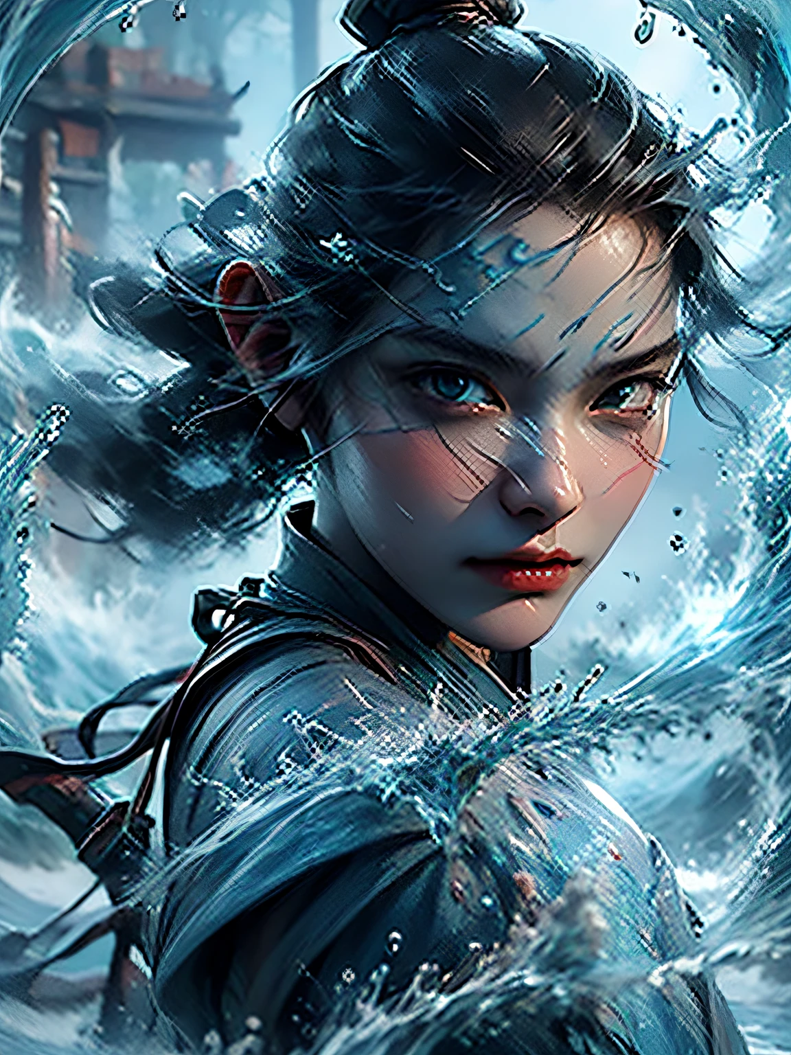Best quality,masterpiece,ultra high res,1girl,beautiful_face,detailed skin,yushui,Filled with water energy
