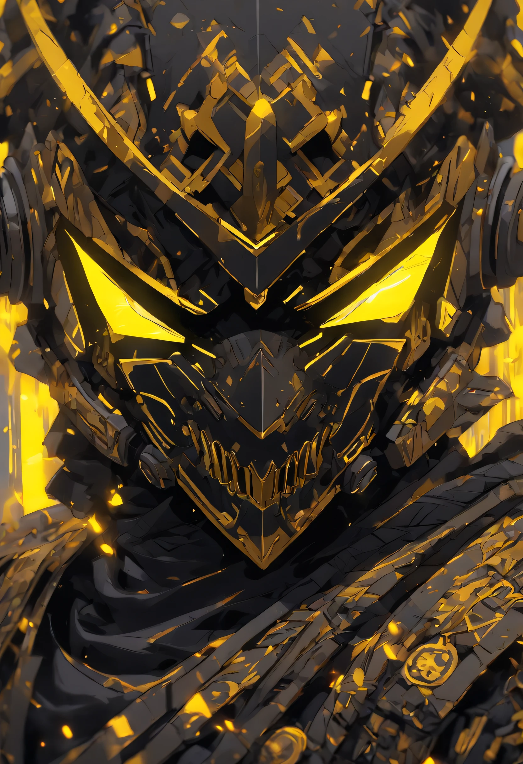 Dominican Guerrero , , Armor black and yellow neon, Gray Metallic and Oxidized Gold Mask , apocalyptic future punk