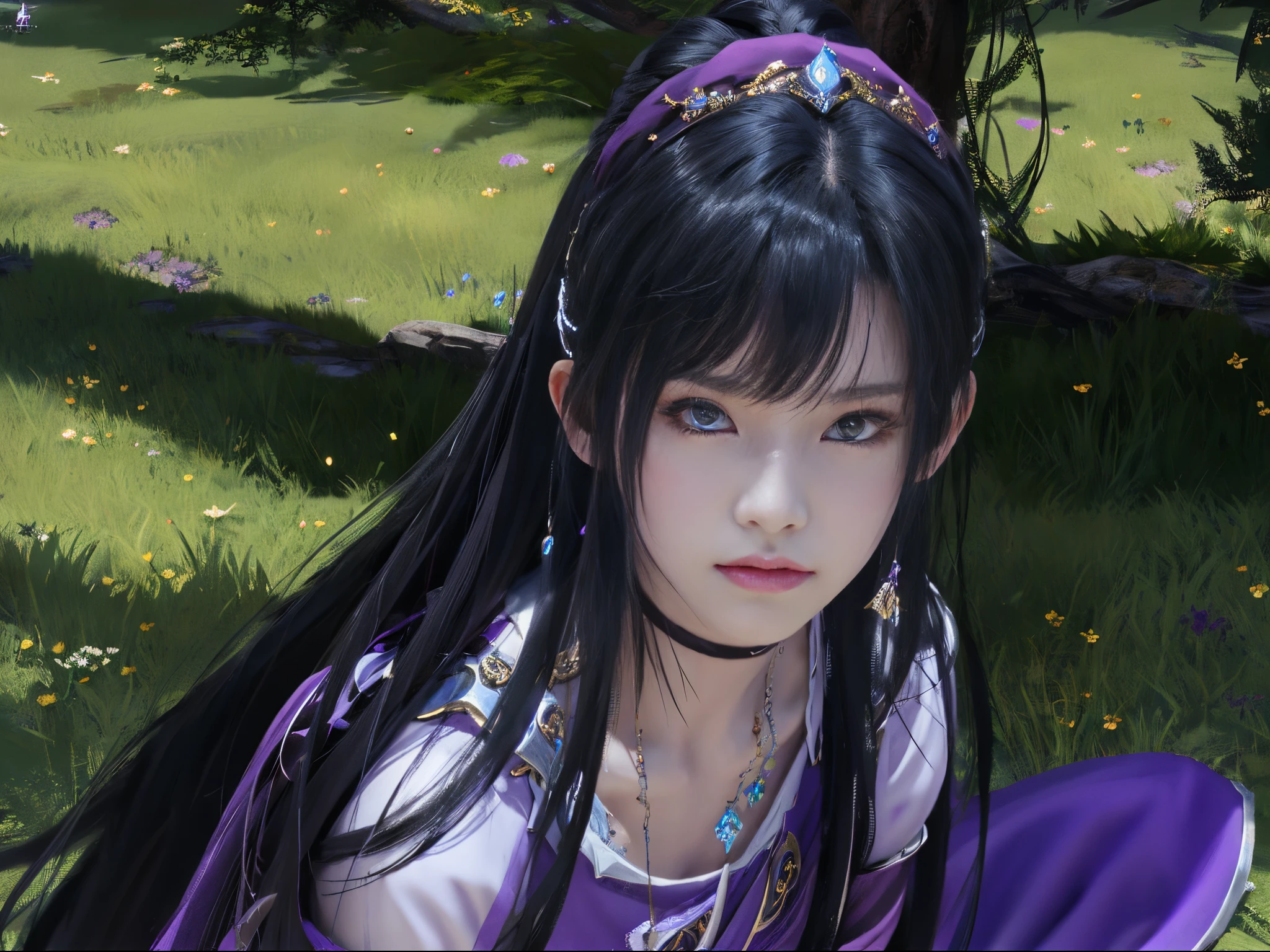 a close up of a woman with a purple and black costume, shadowbringers cinematic, 4 k detail fantasy, a beautiful fantasy empress, game cg, xianxia fantasy, xianxia hero, 2. 5 d cgi anime fantasy artwork, cinematic goddess close shot, ruan jia and artgerm, wow 4 k detail fantasy, hyperdetailed fantasy character