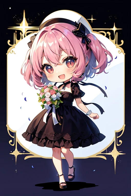 (Chibi: 1.3), happy, (holding a bouquet), full body,